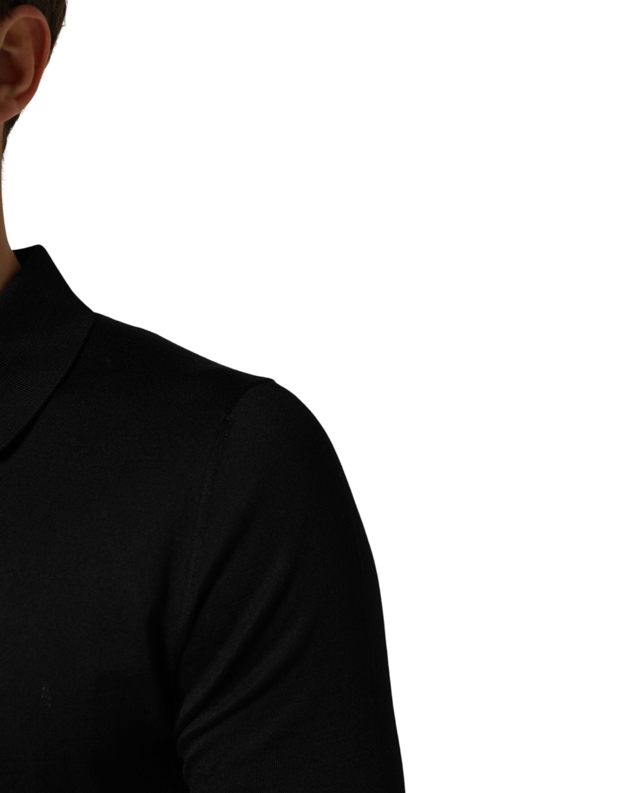 Black Silk Collared Short Sleeve Polo T-shirt