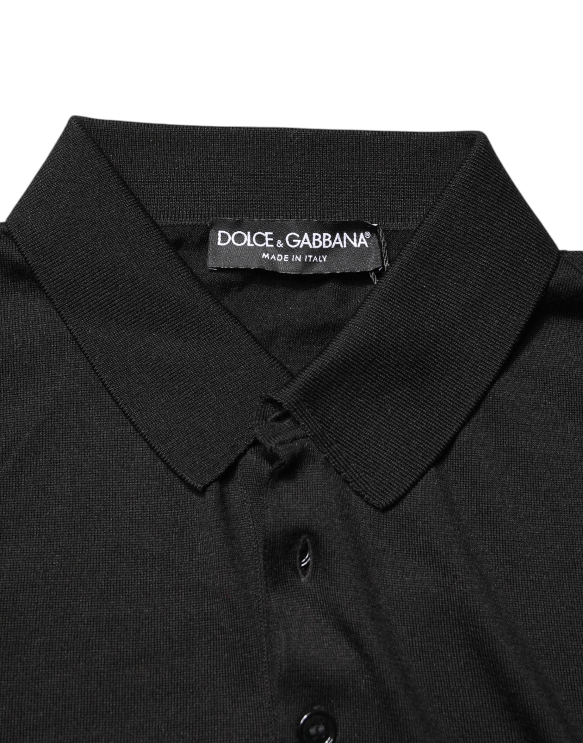 Black Silk Collared Short Sleeve Polo T-shirt