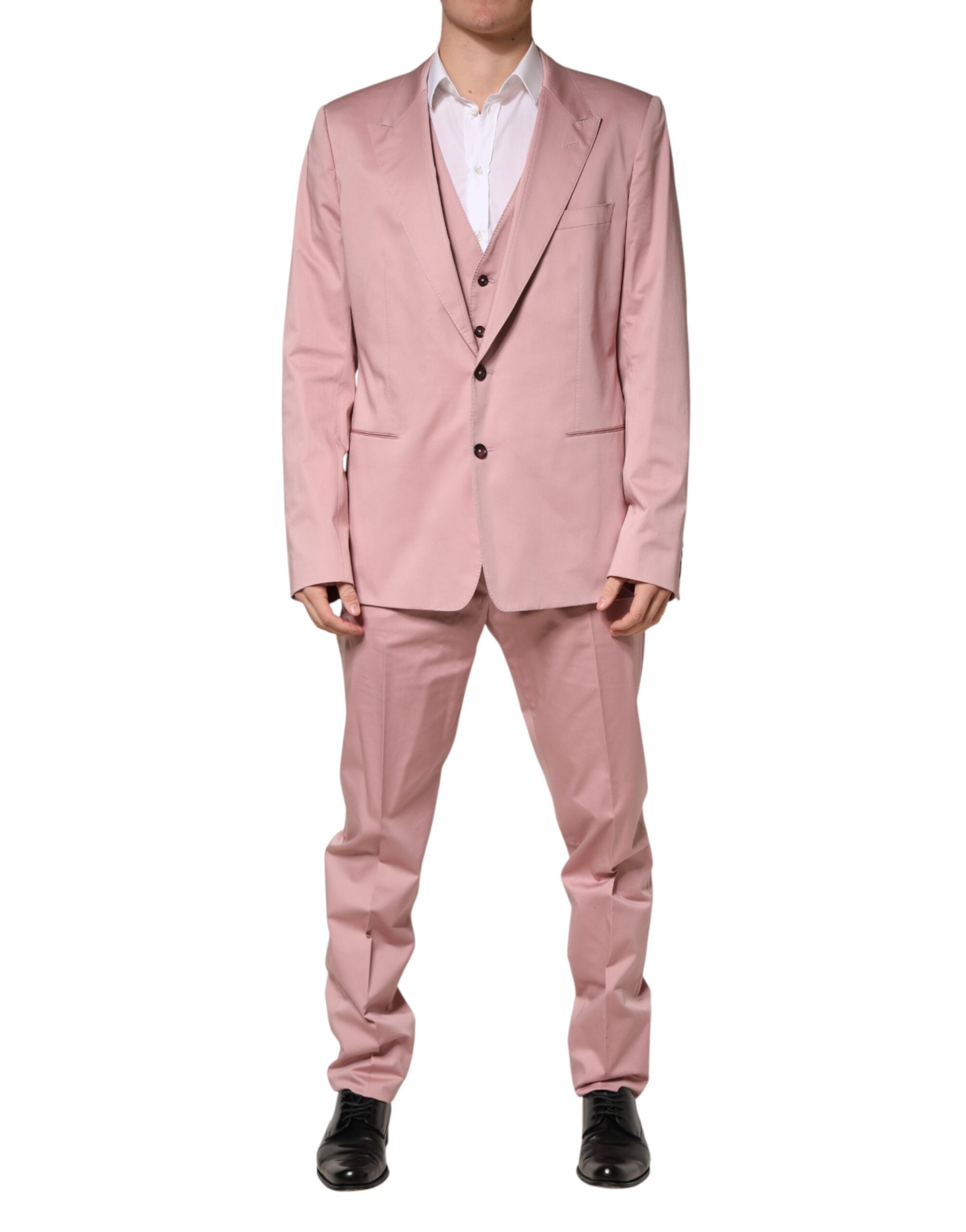 Pink Cotton Single Breasted 3 Piece Suit