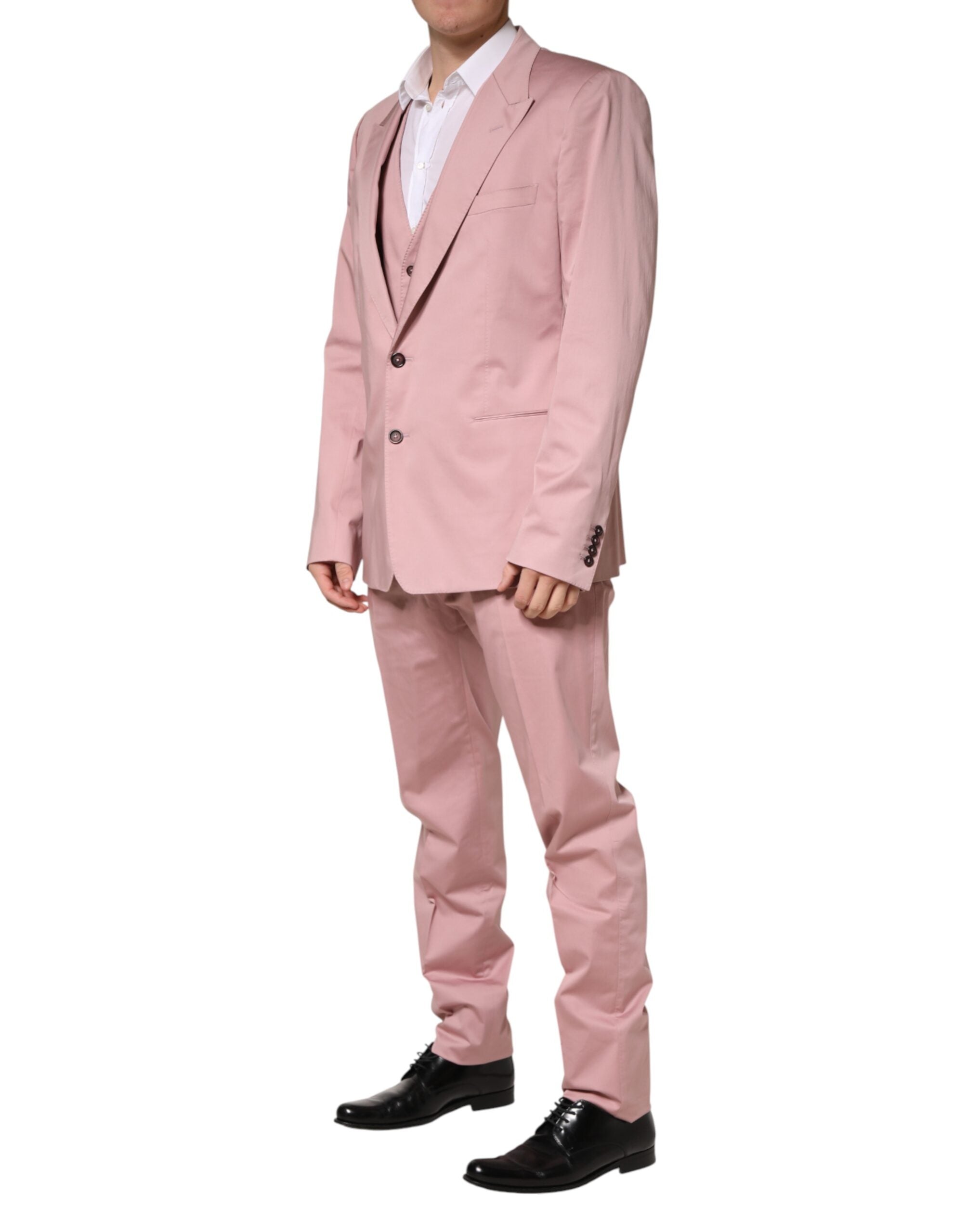 Pink Cotton Single Breasted 3 Piece Suit