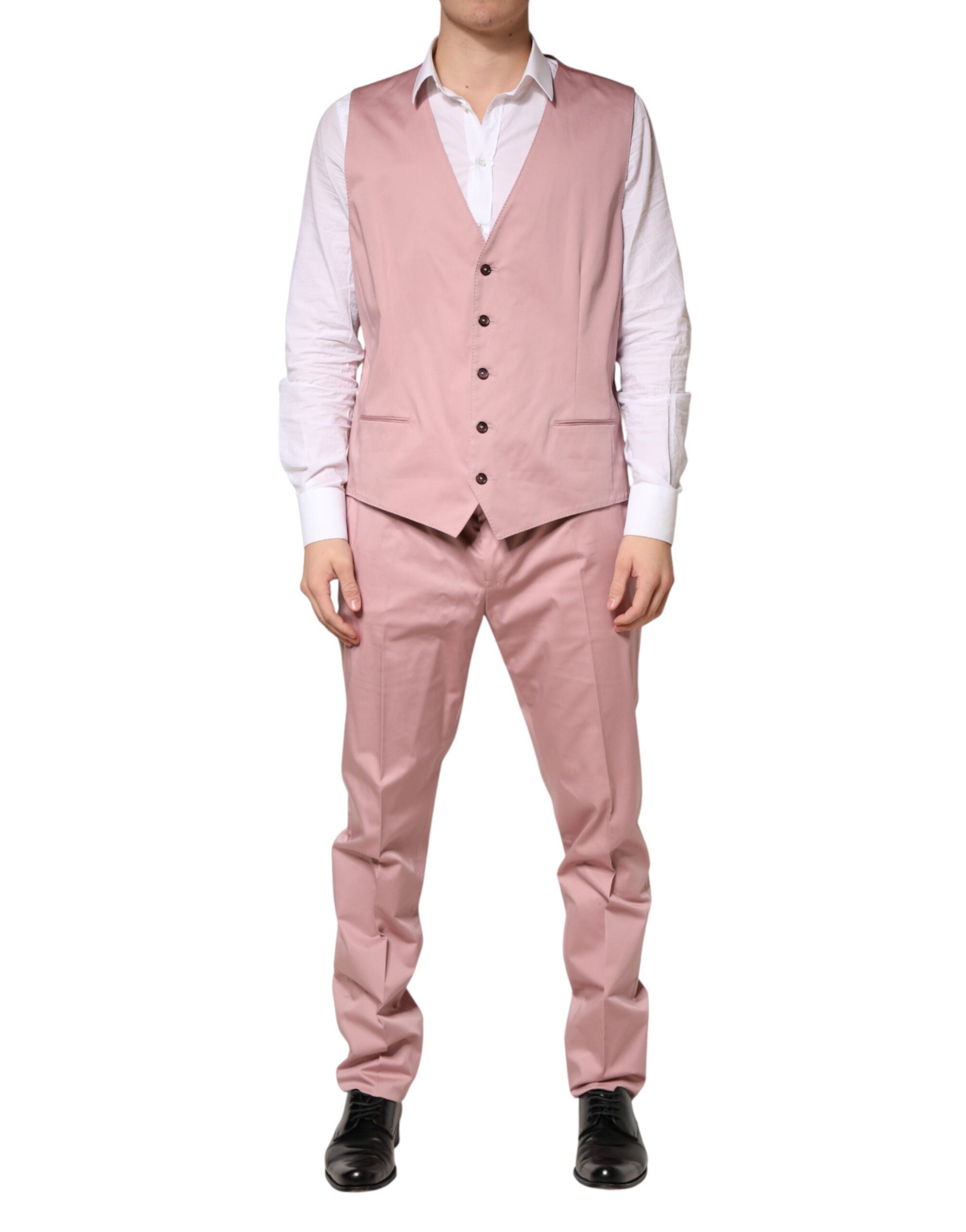 Pink Cotton Single Breasted 3 Piece Suit