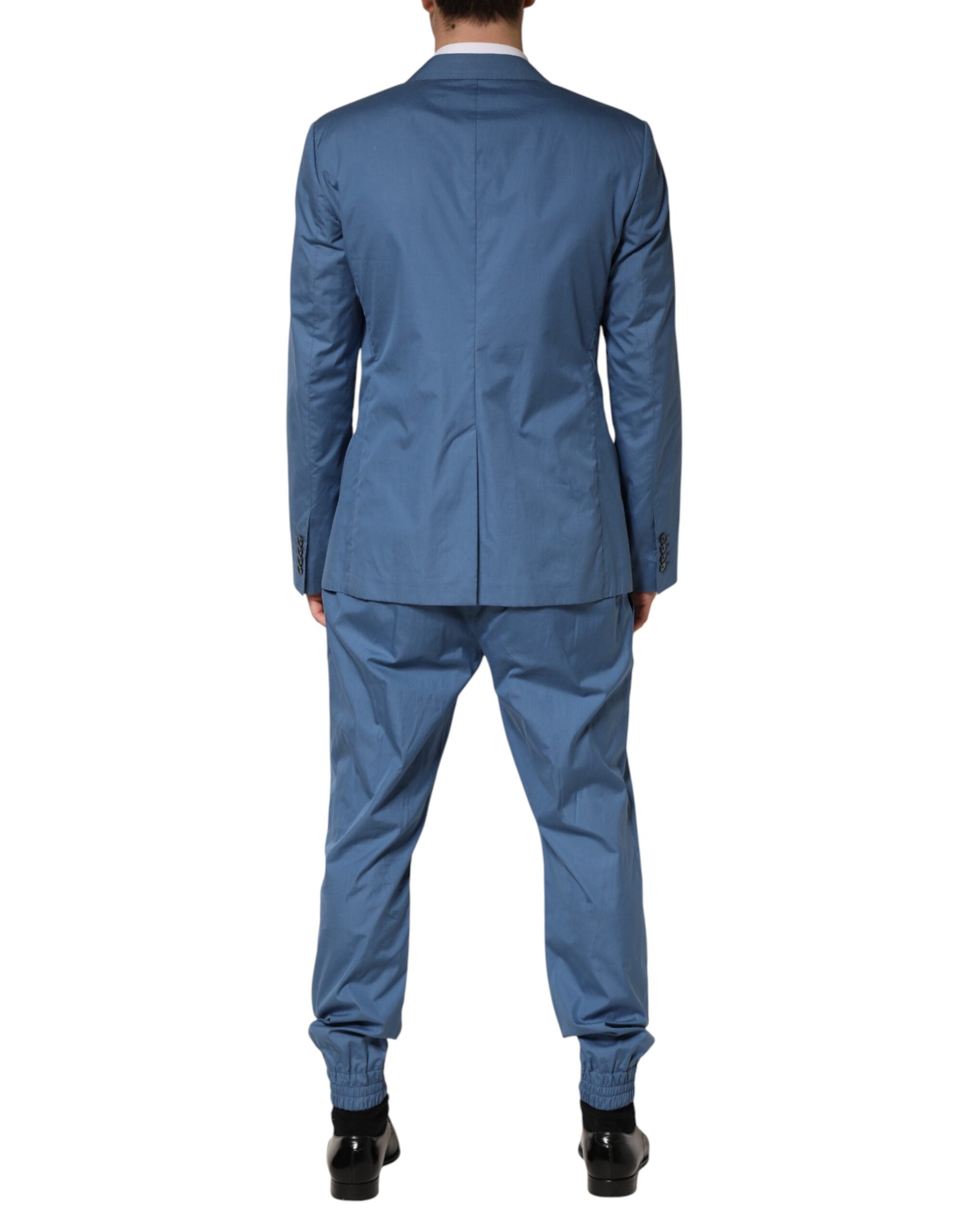 Blue Cotton Double Breasted 2 Piece Suit
