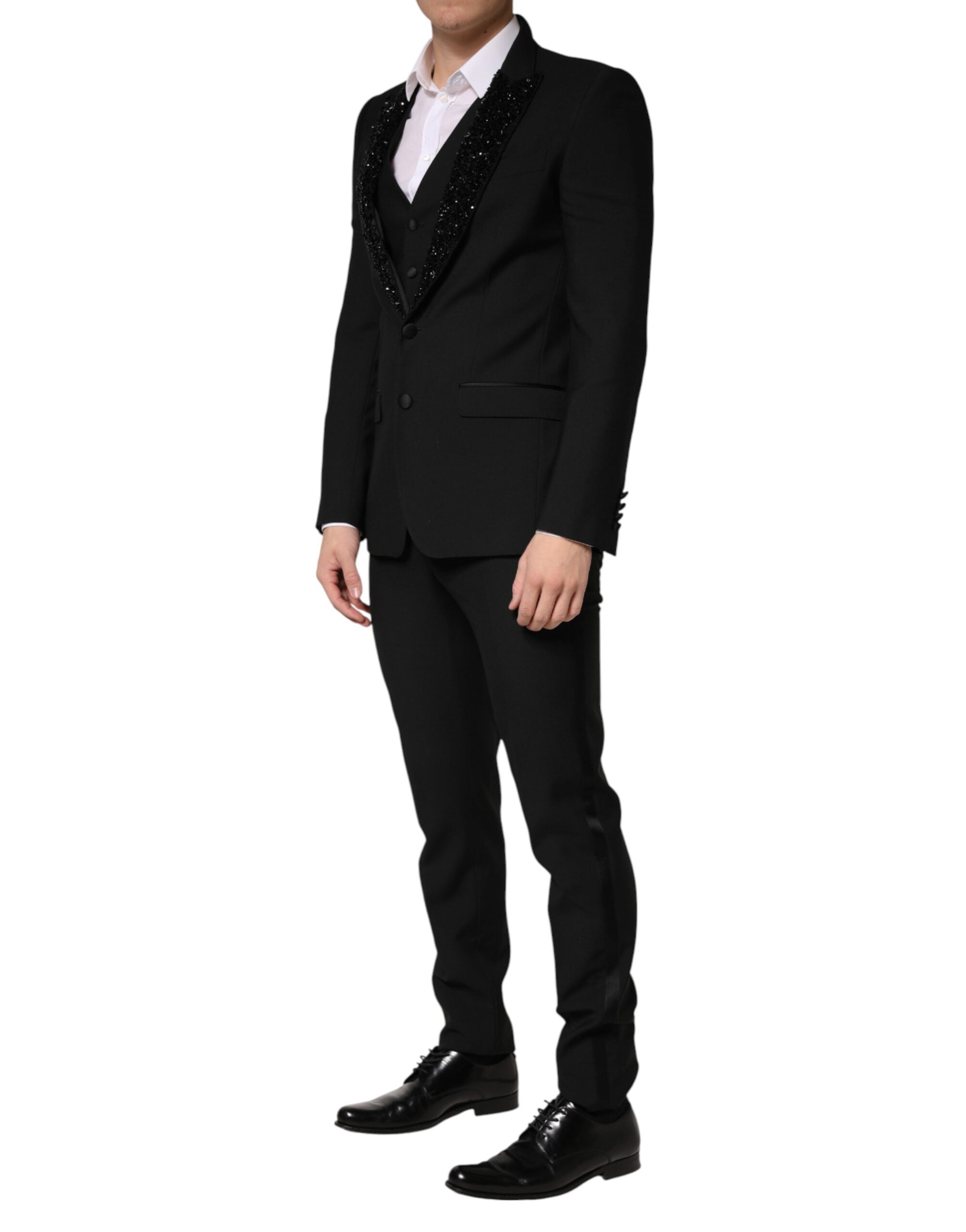 Black Wool Single Breasted 3 Piece Men Suit