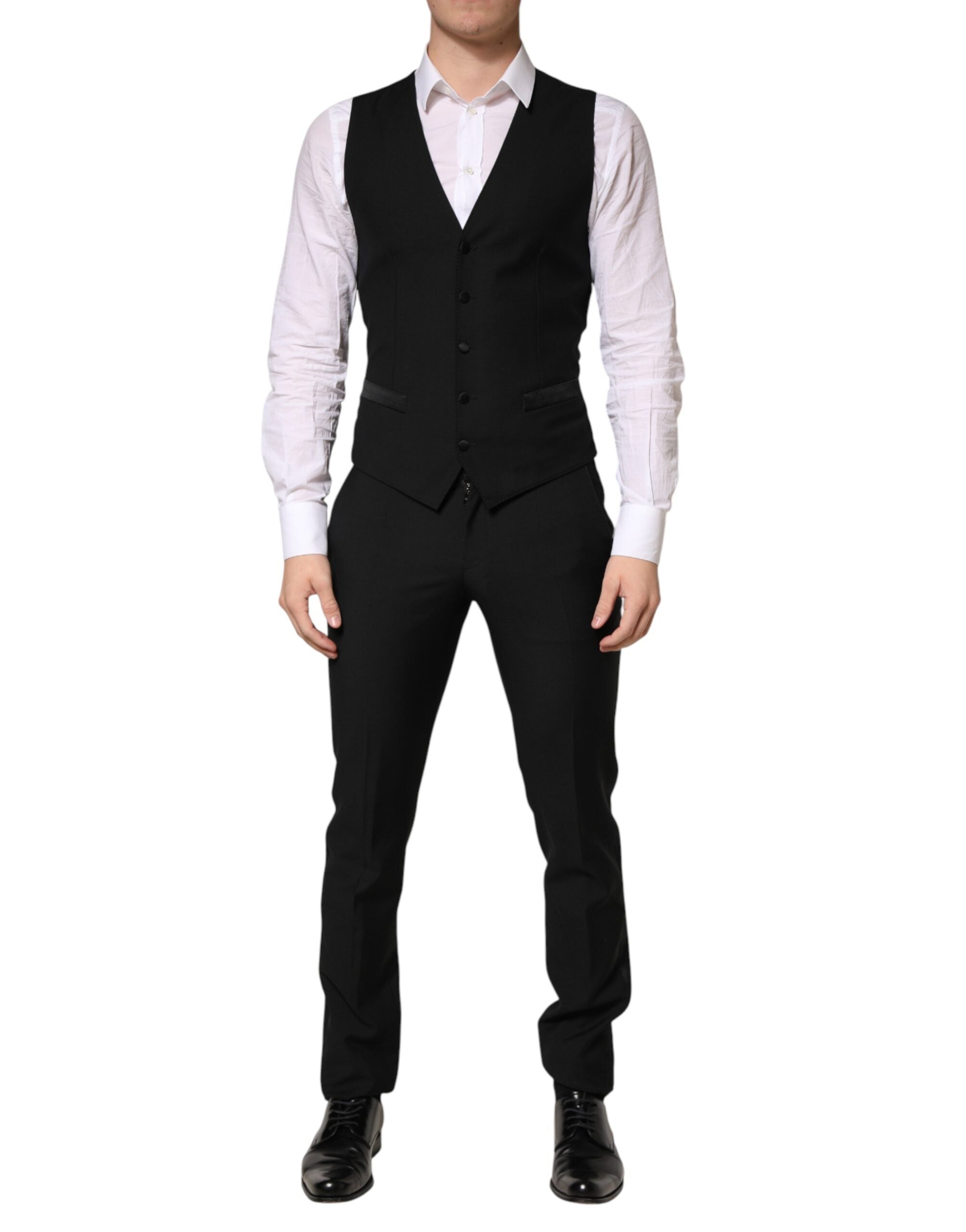 Black Wool Single Breasted 3 Piece Men Suit