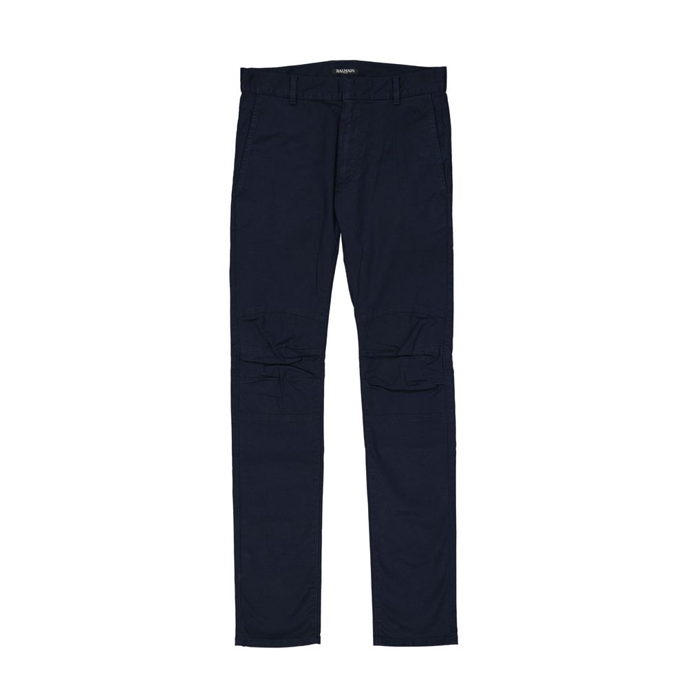 Blue Cotton Casual Pants