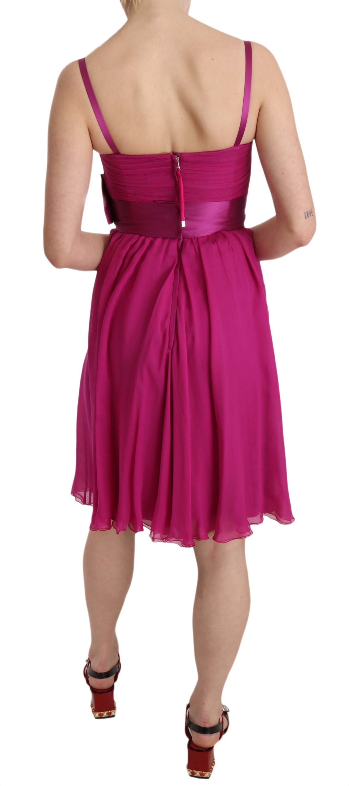 Fuchsia roze strik zijden mouwloze jurk