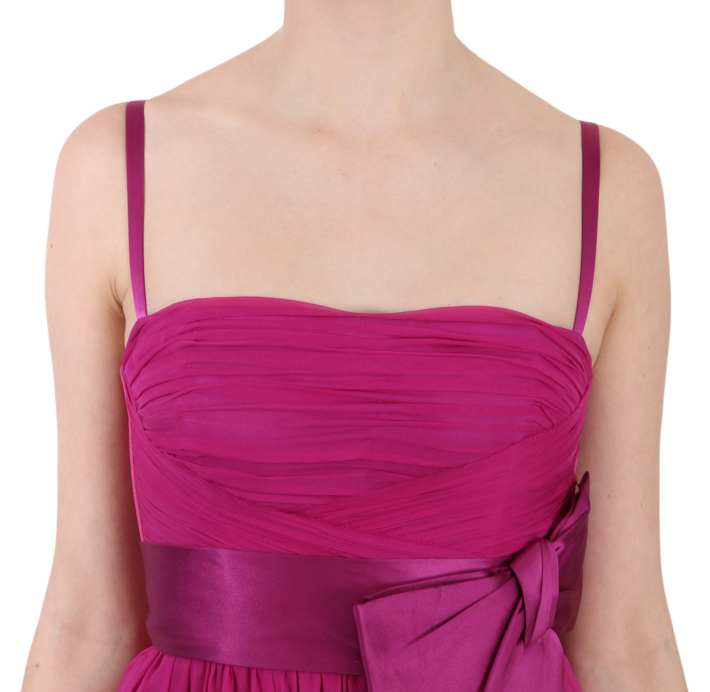 Fuchsia roze strik zijden mouwloze jurk