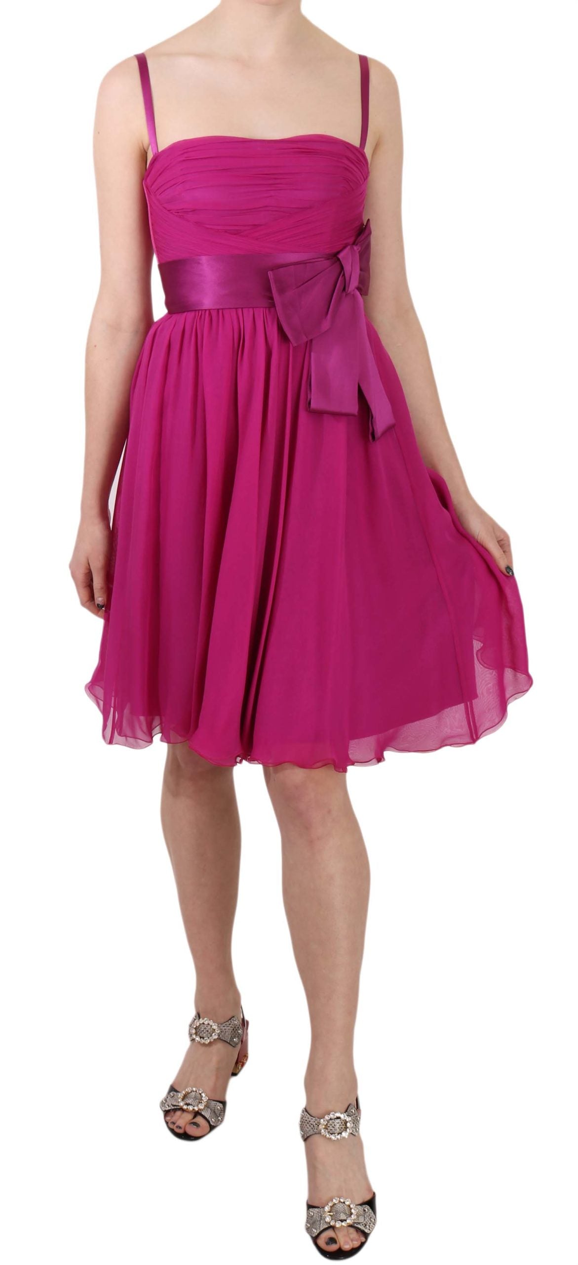 Fuchsia roze strik zijden mouwloze jurk