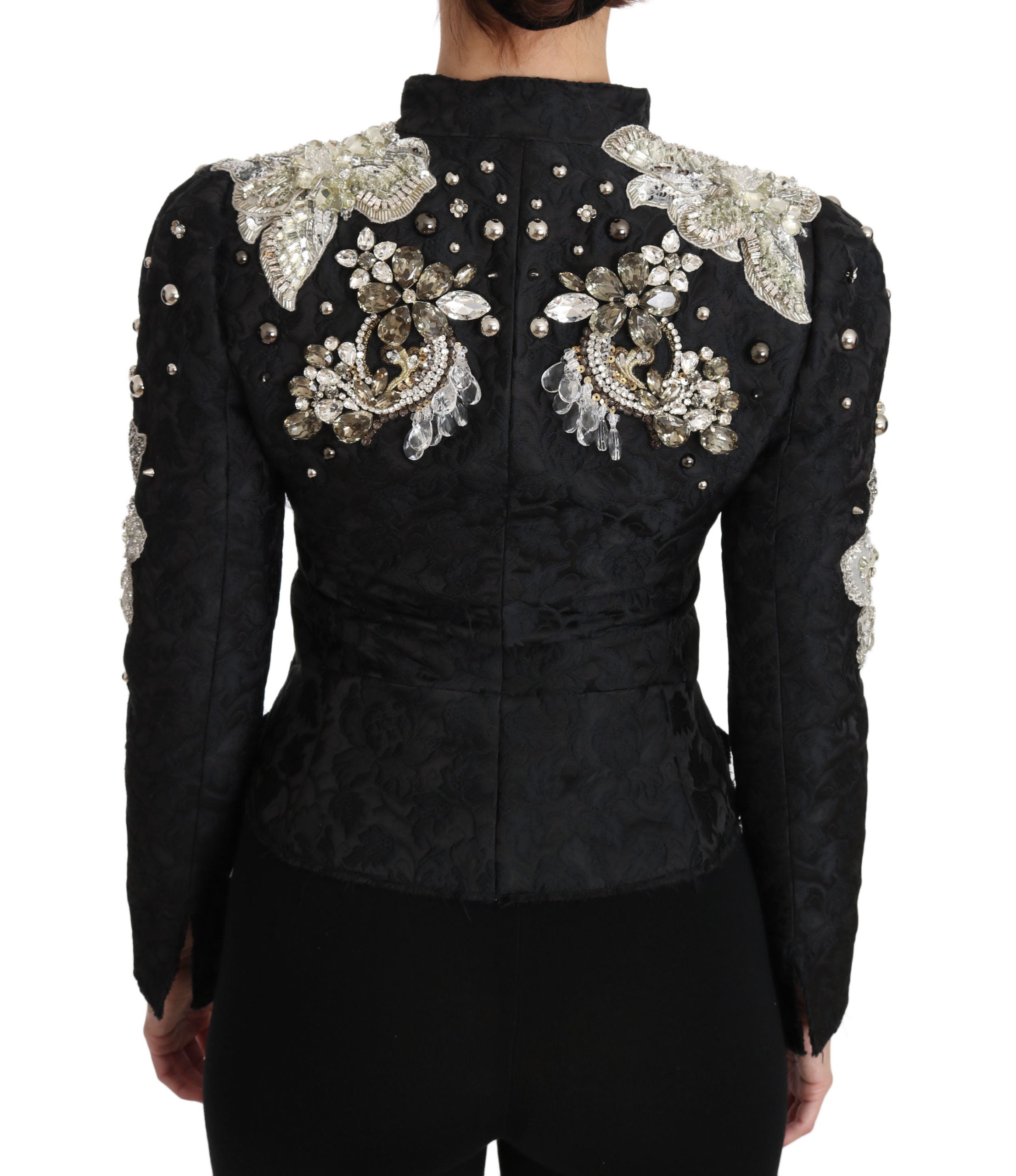 Zwarte jacquard kristal bloemenjas