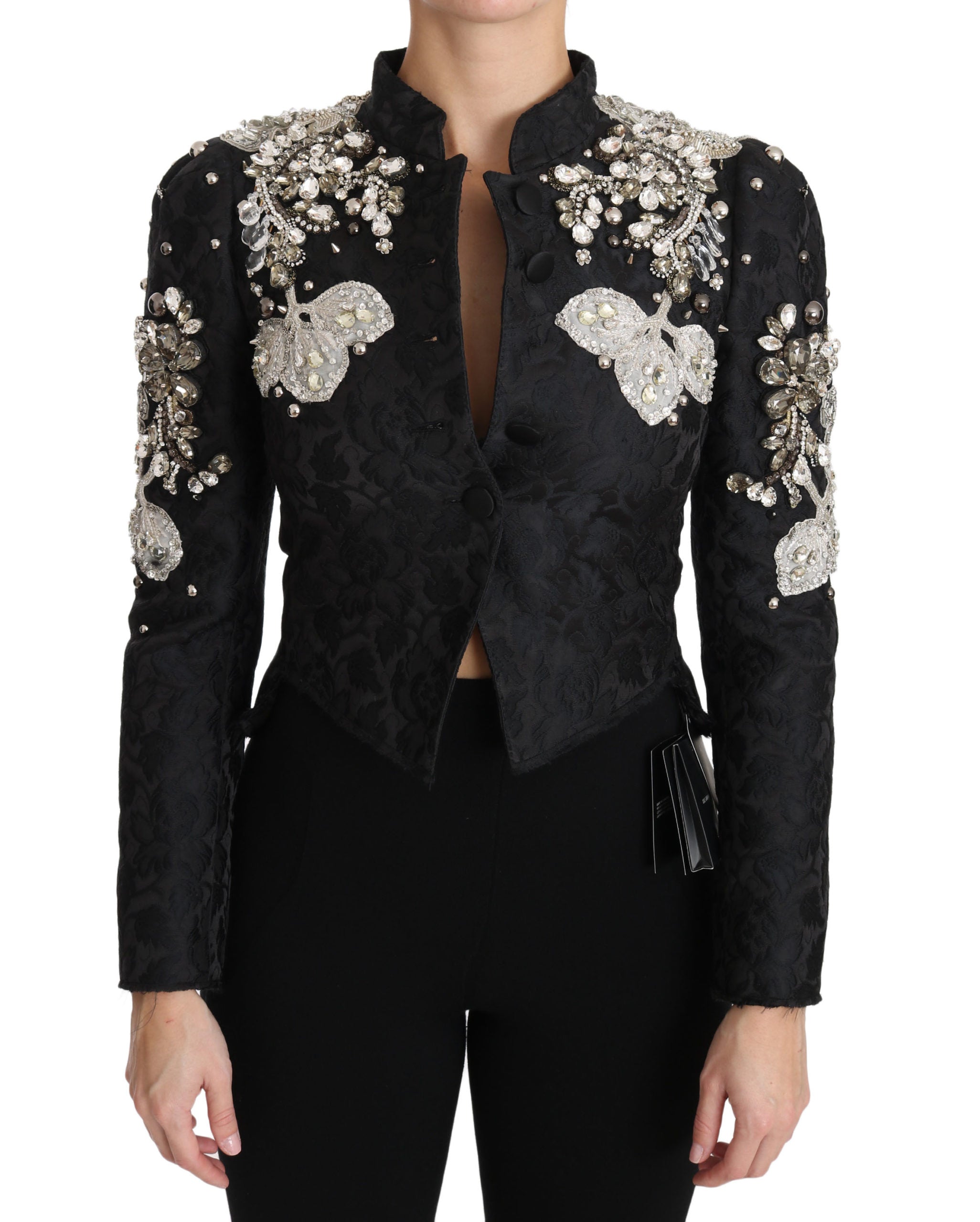Zwarte jacquard kristal bloemenjas