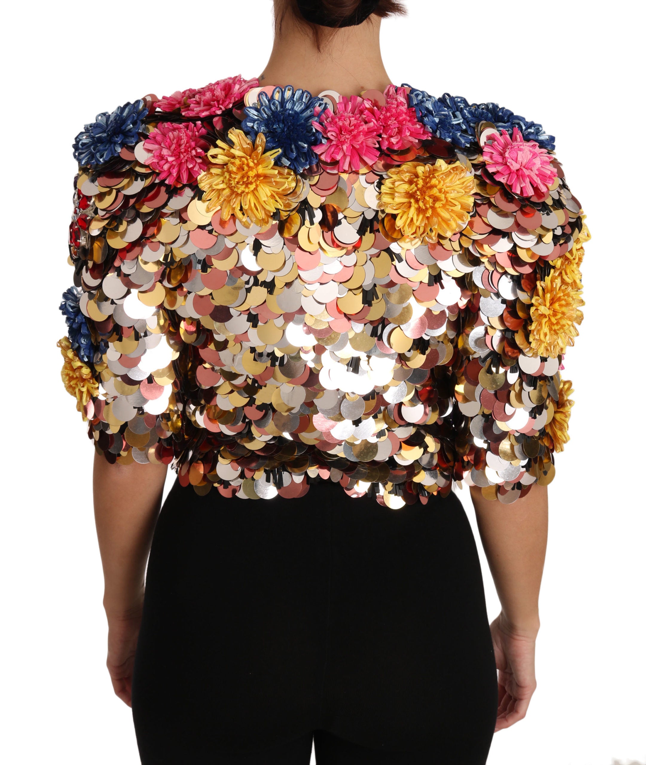 Jasje met kristallen pailletten en bloemenprint