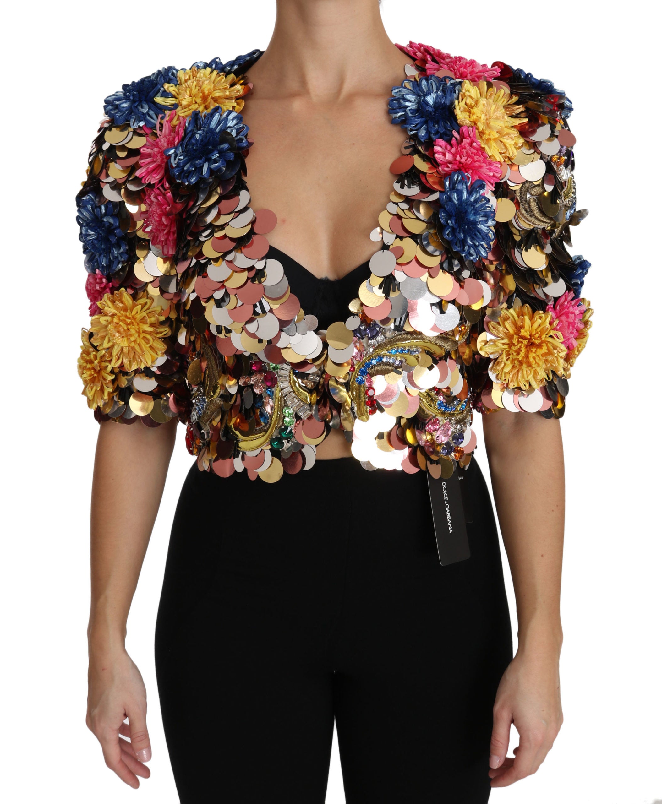 Jasje met kristallen pailletten en bloemenprint
