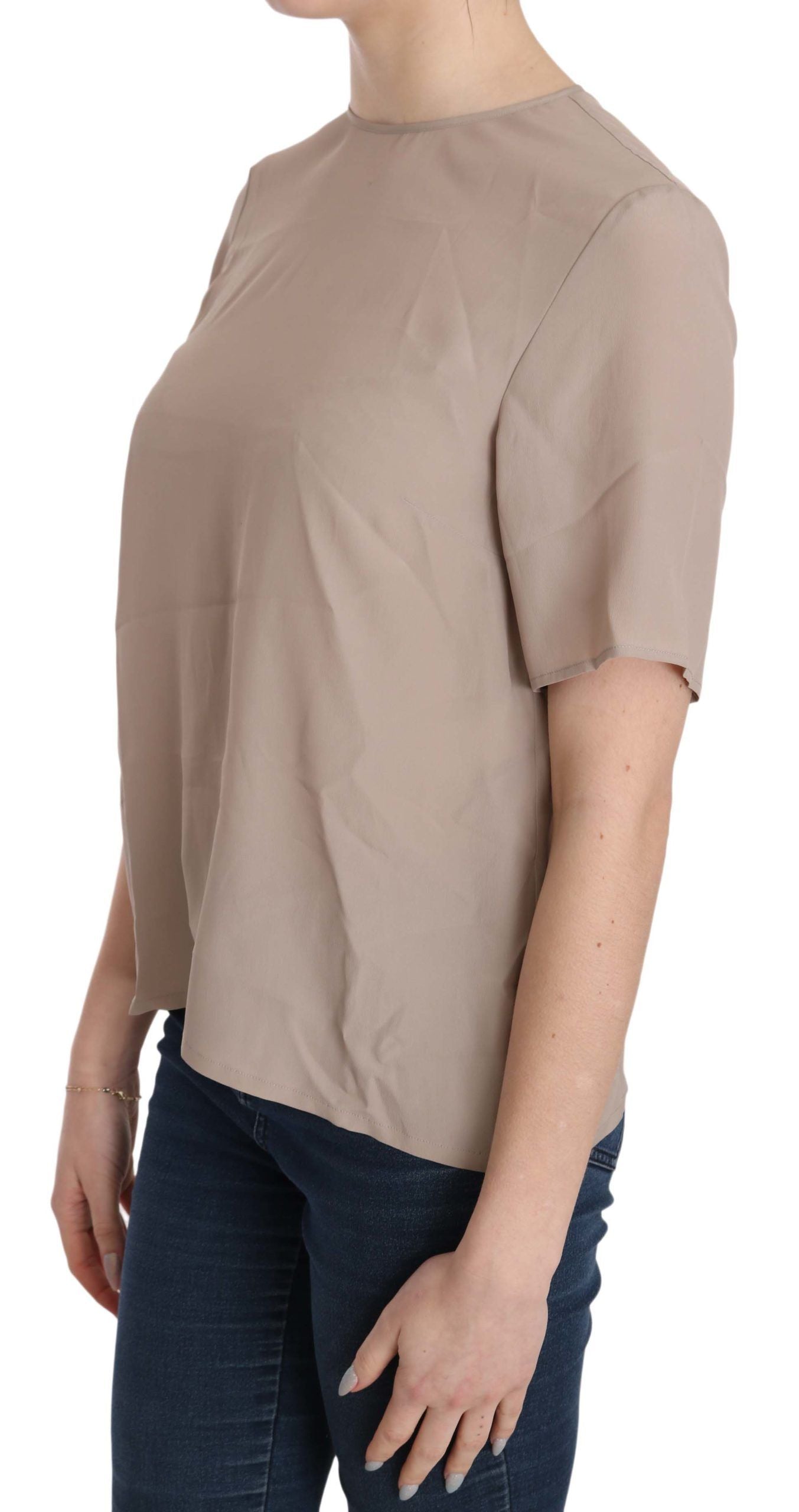 Beige blouse met ronde hals en korte mouwen