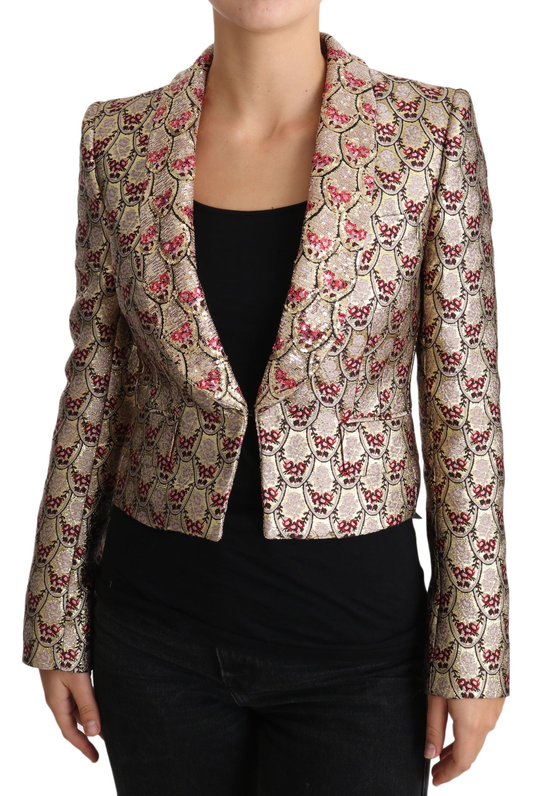 Blazerjasje met gouden bloemen en pailletten