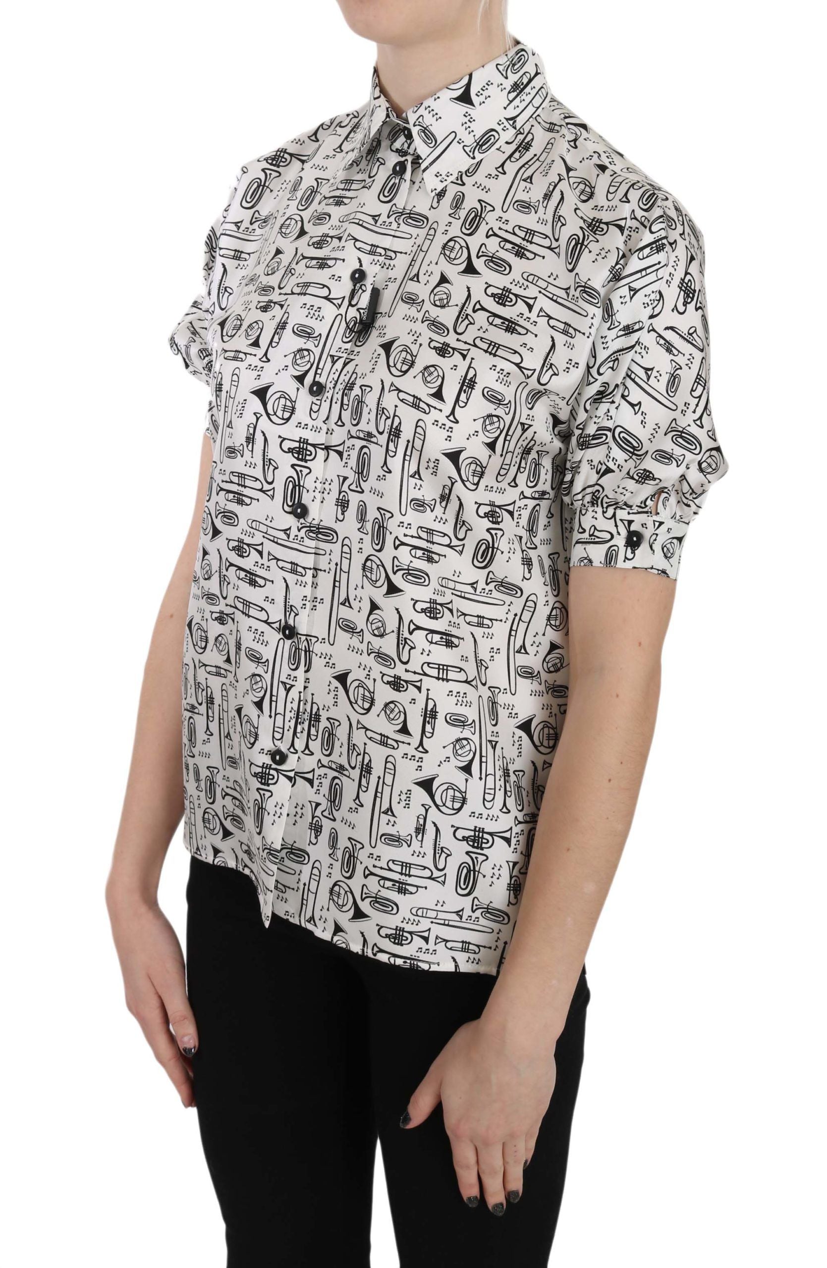 Trompetprint zijden top blouse met knoopjes aan de voorkant