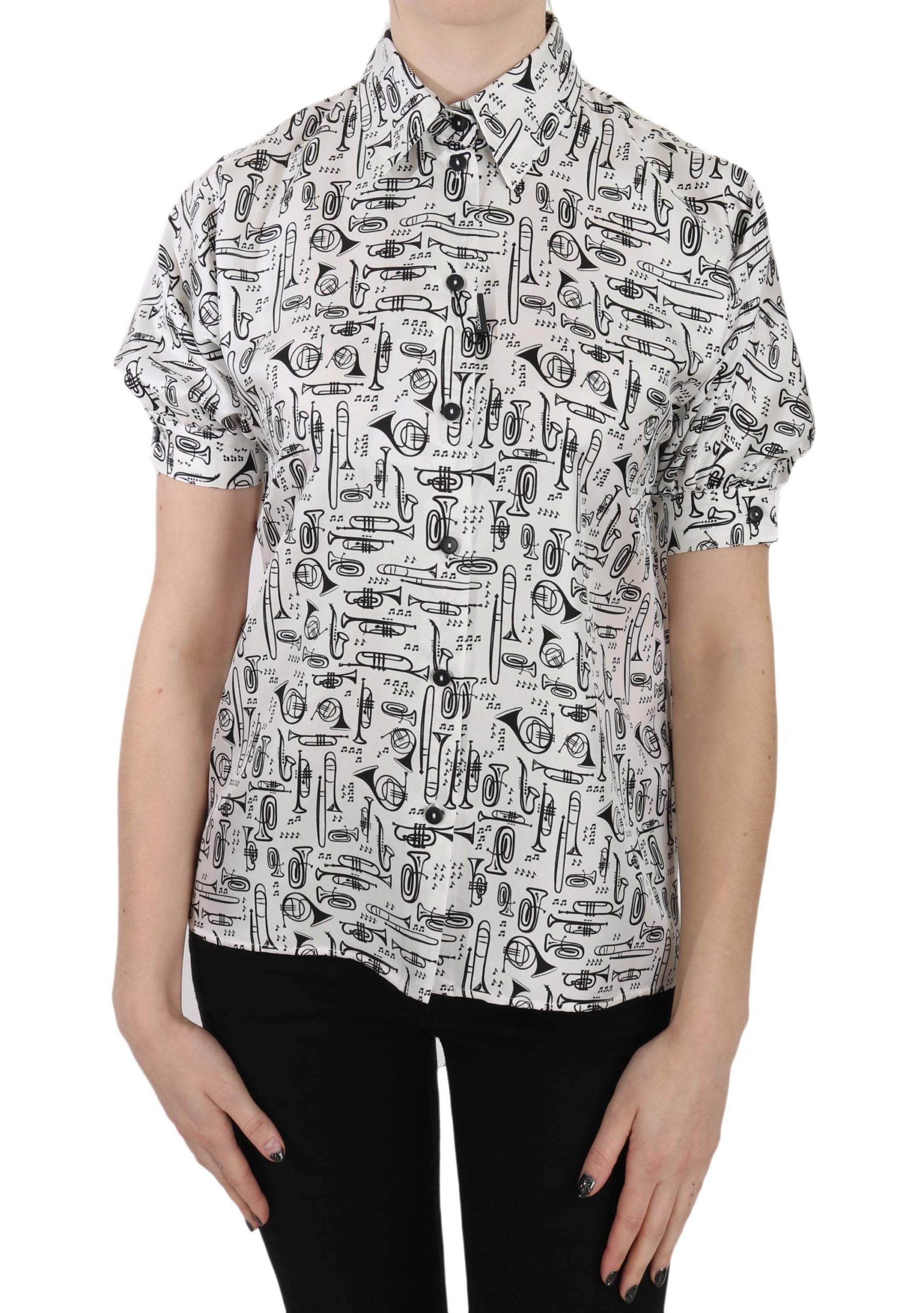 Trompetprint zijden top blouse met knoopjes aan de voorkant