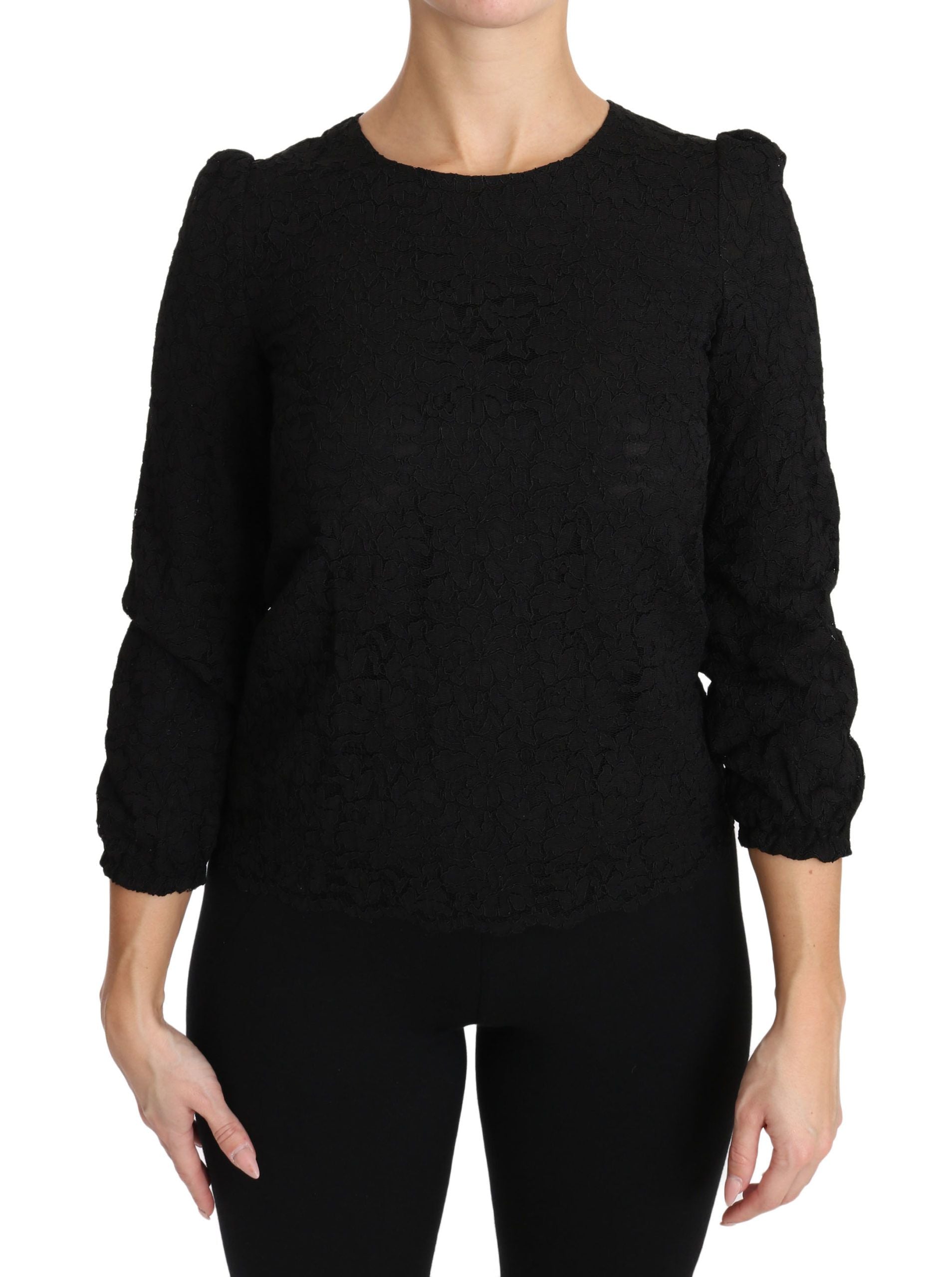 Zwarte blouse met bloemenkant en rits
