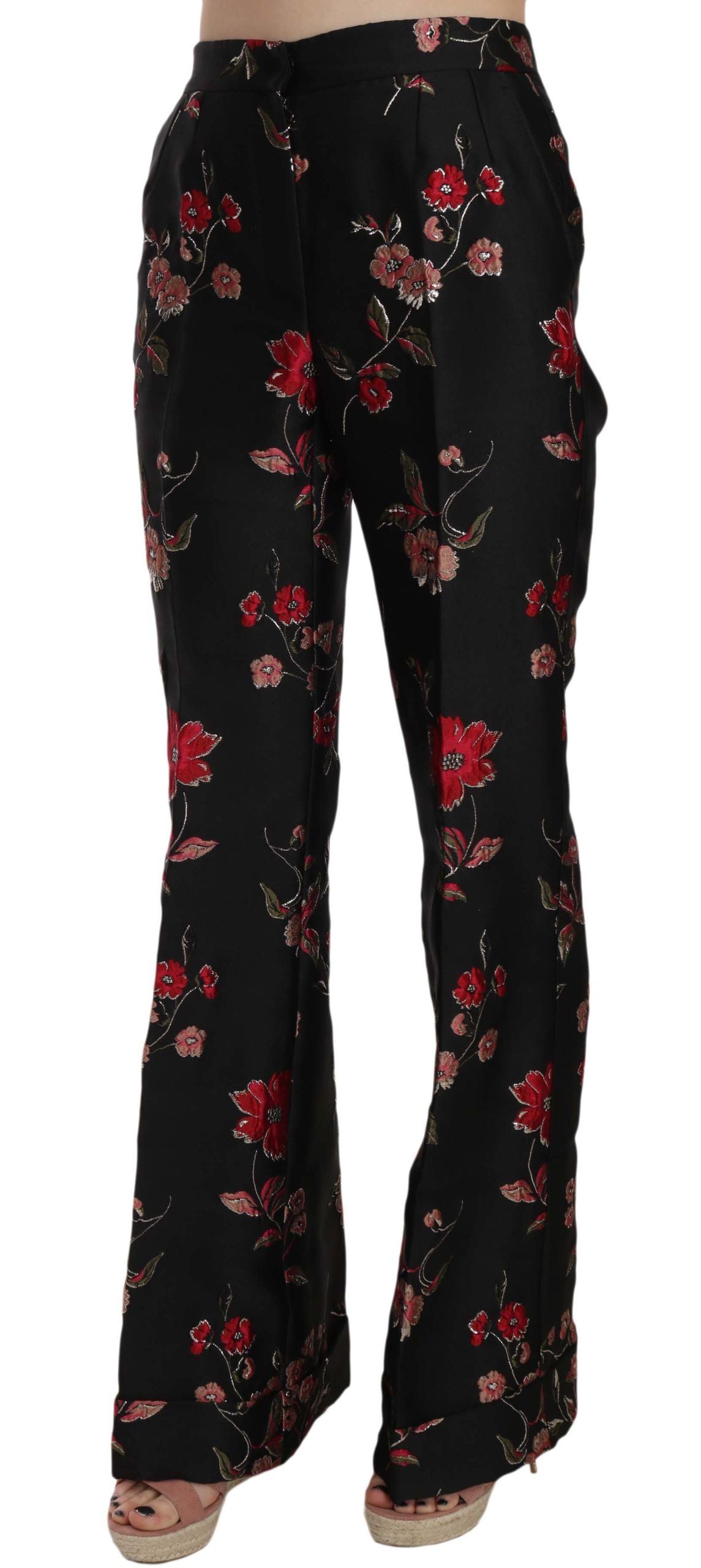 Zwarte broek met bloemenprint en bootcut