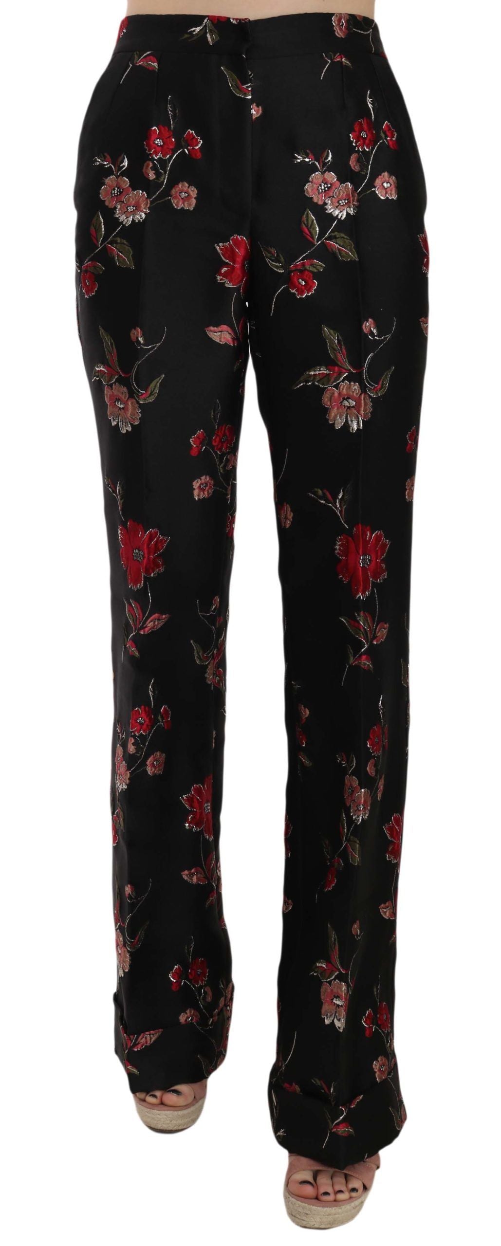Zwarte broek met bloemenprint en bootcut