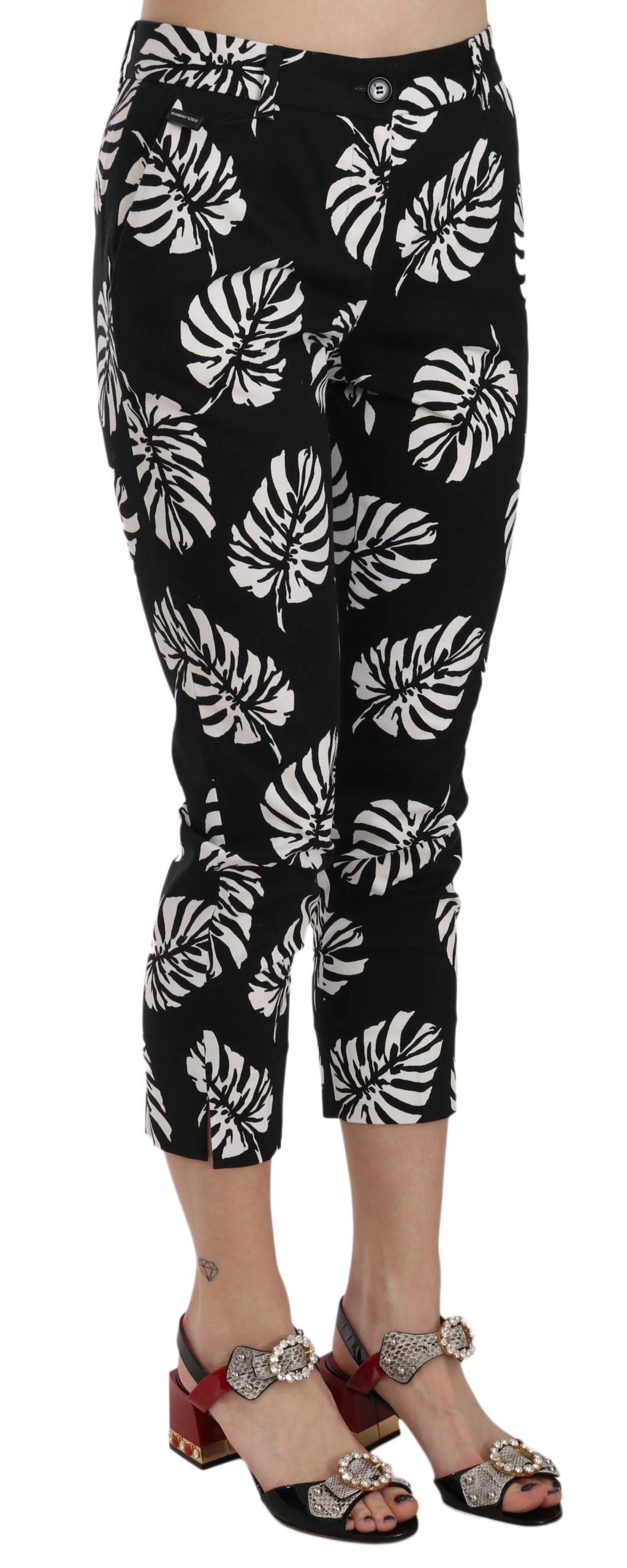 Zwarte skinny broek met palmbladprint