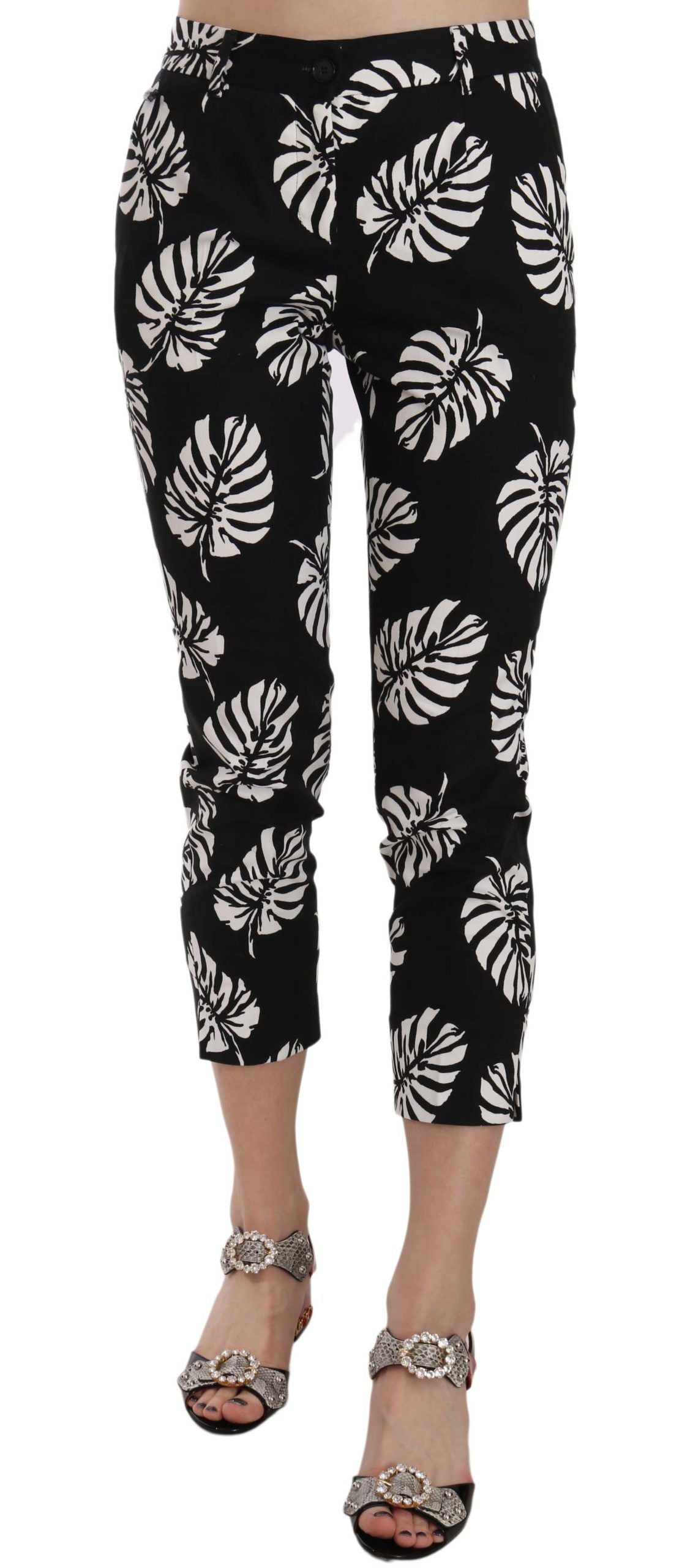 Zwarte skinny broek met palmbladprint