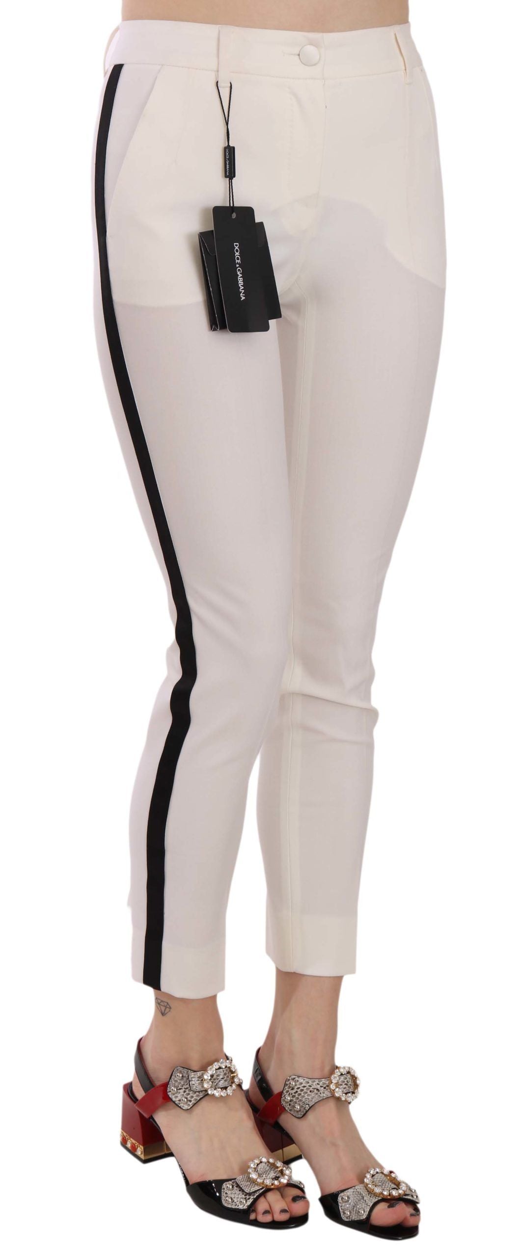 Witte skinny cropped broek met zijstreep