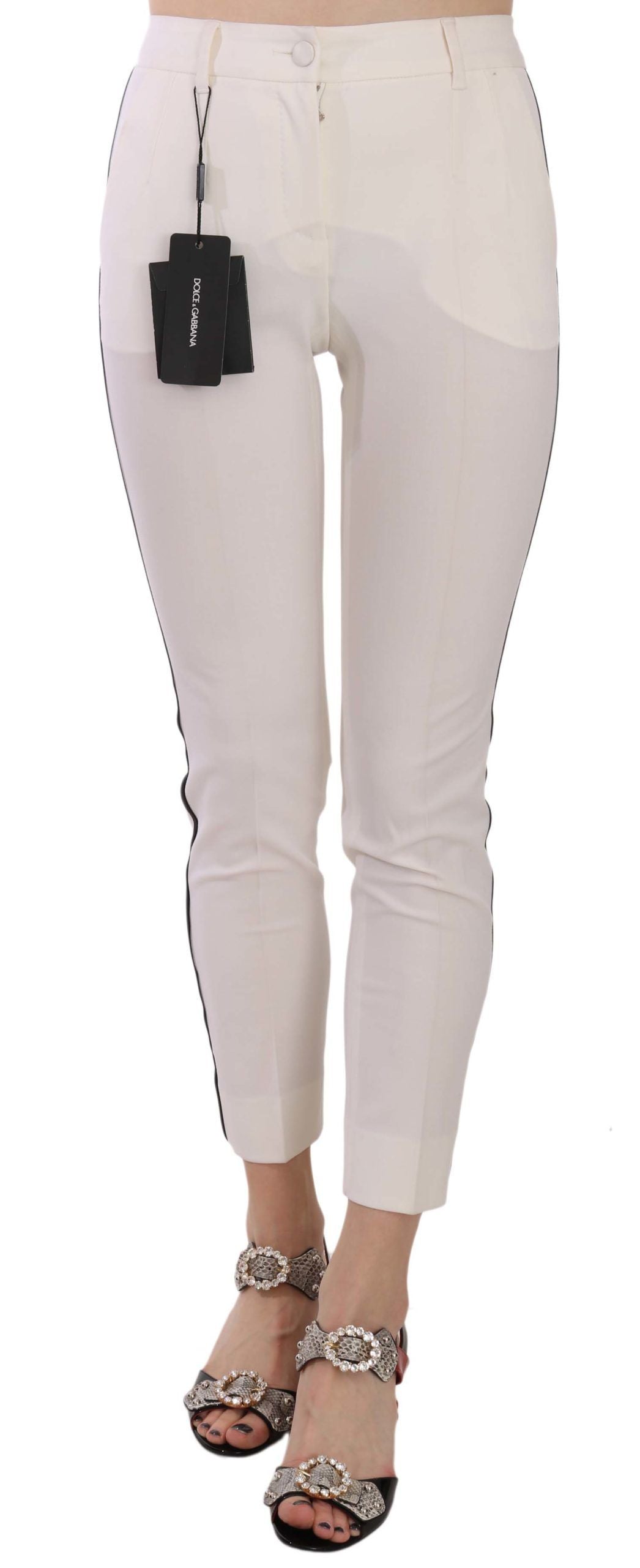 Witte skinny cropped broek met zijstreep