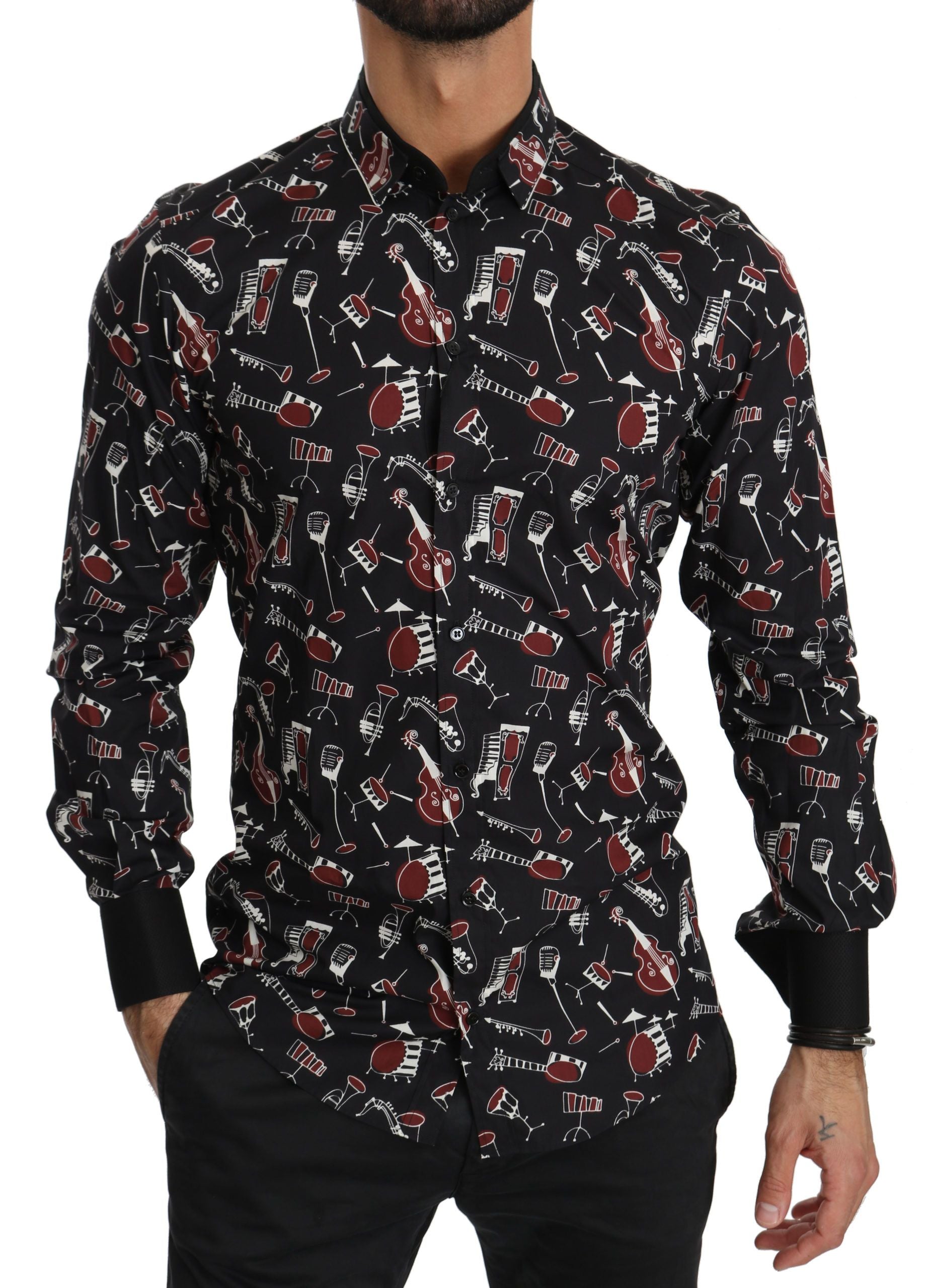 Zwart muziekinstrument slim fit overhemd