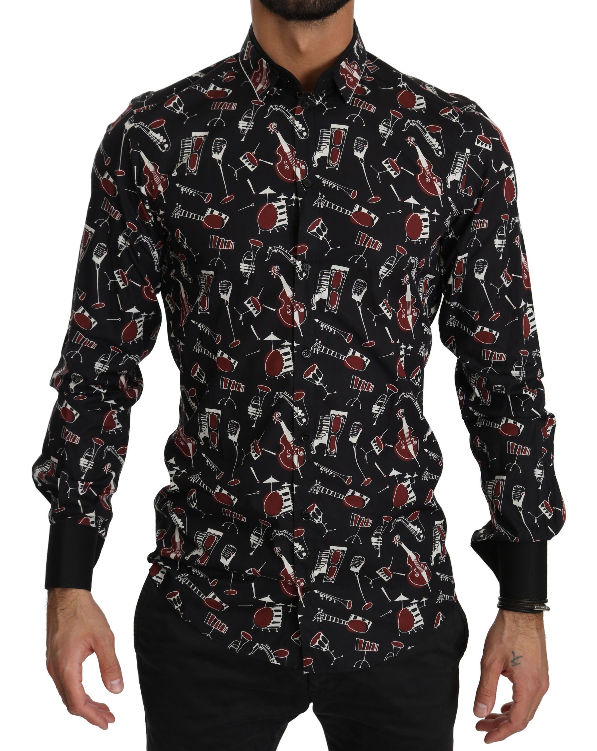 Zwart muziekinstrument slim fit overhemd