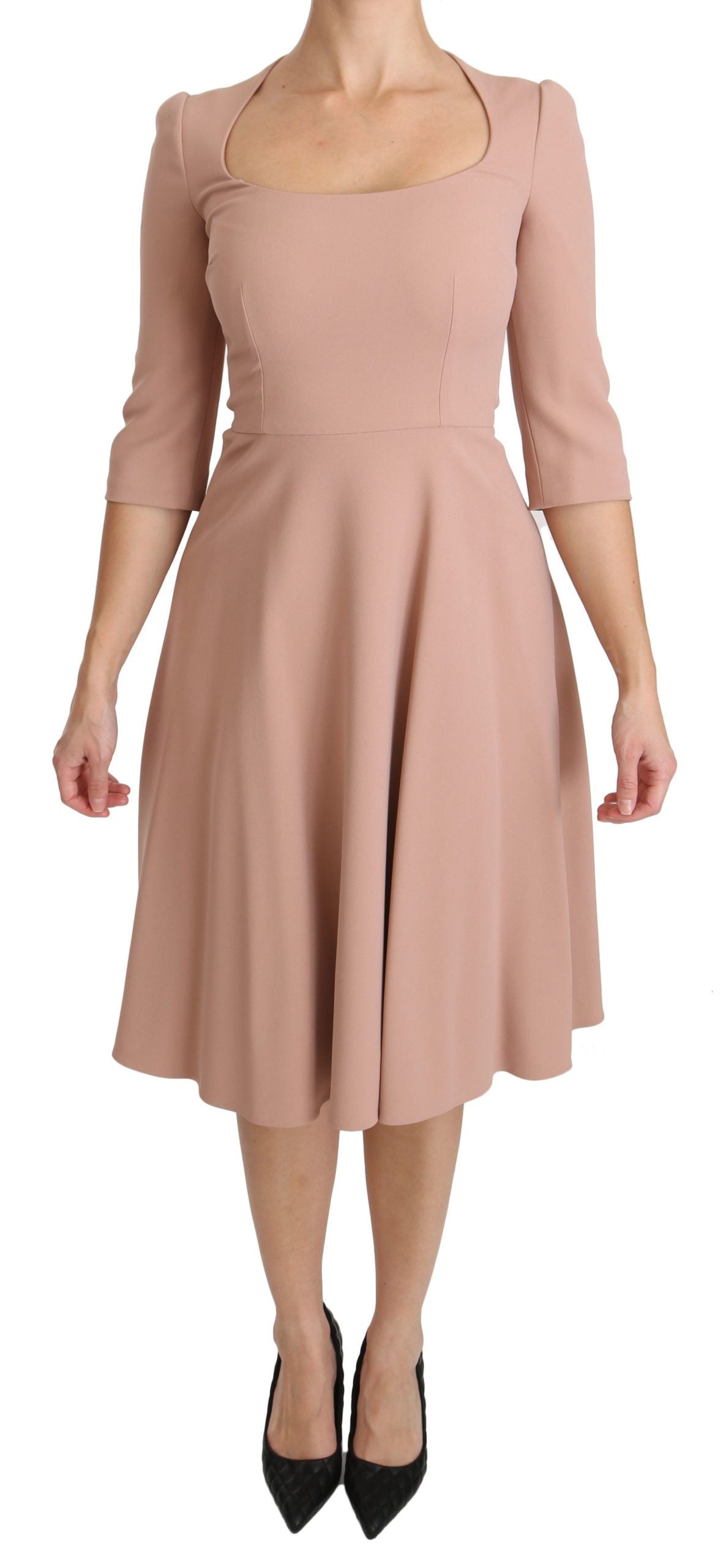 Roze A-lijn viscose jurk met 3/4 mouwen