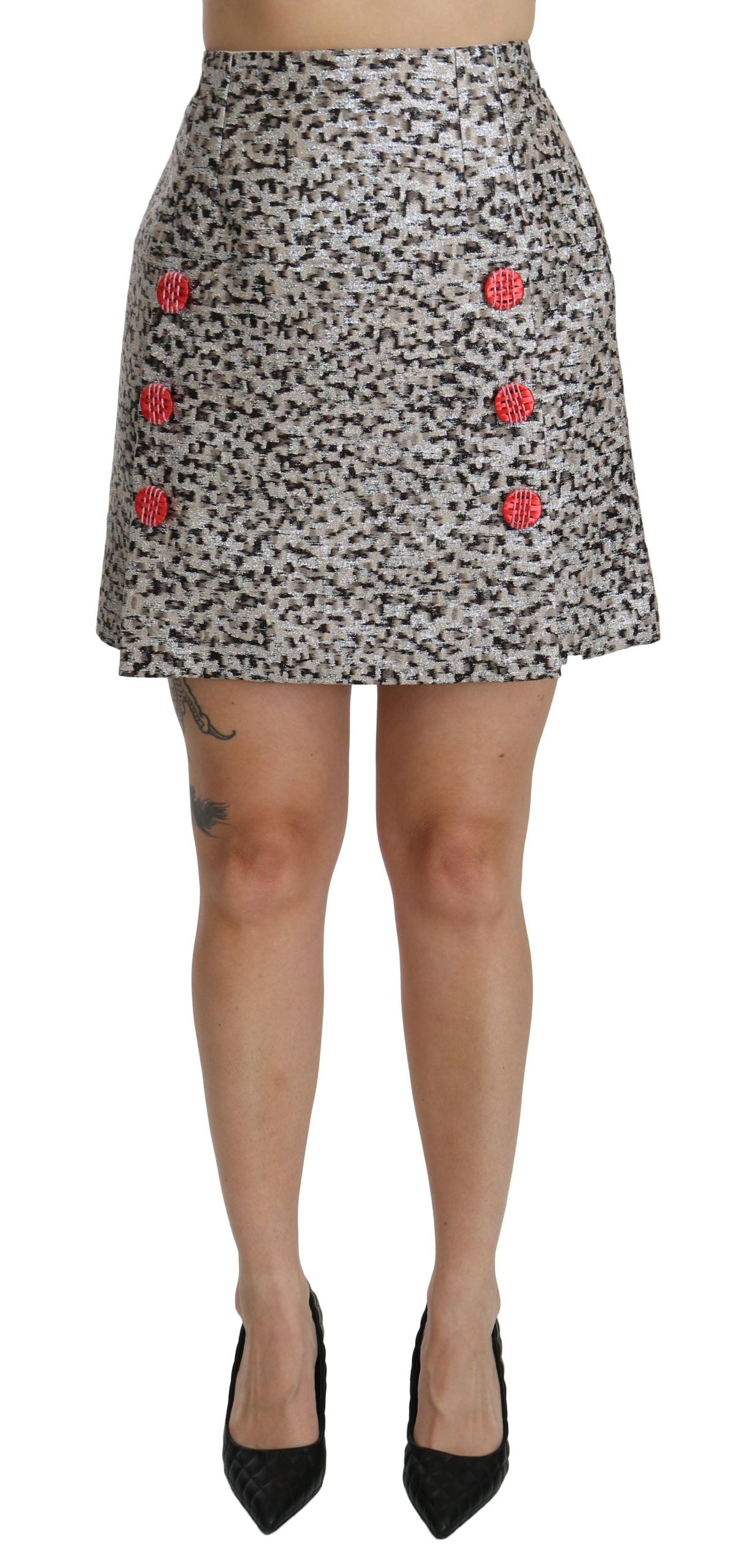 A-lijn rok met hoge taille en zilverkleurig patroon