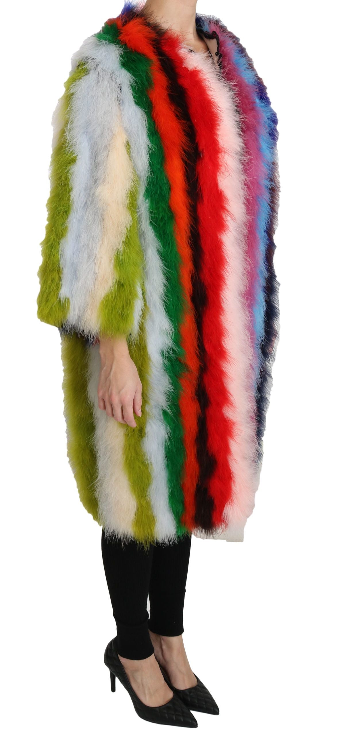 Veelkleurige kalkoenveren cape bontjas