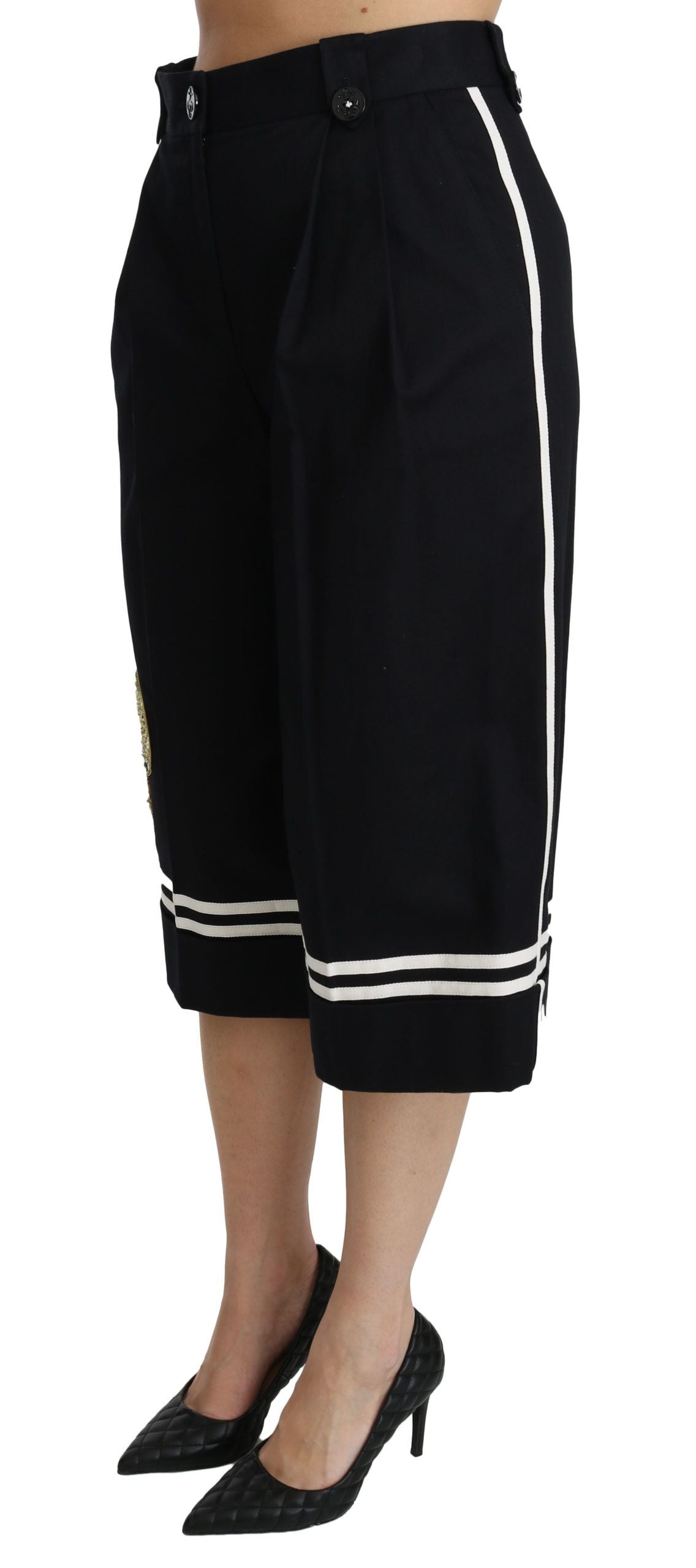 Zwarte, met citroen versierde Palazzo cropped broek