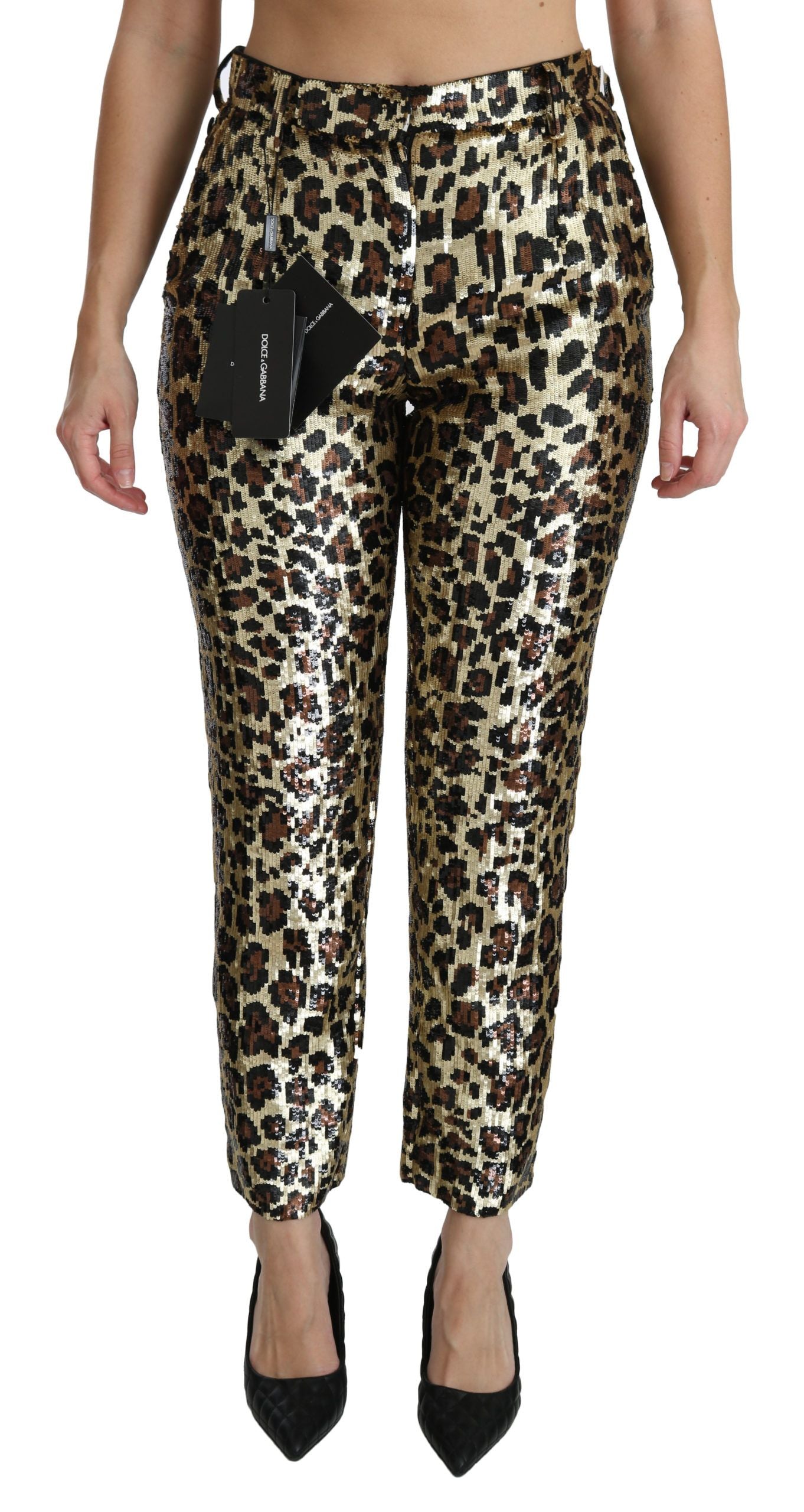 Bruine luipaard pailletten hoge taille broek