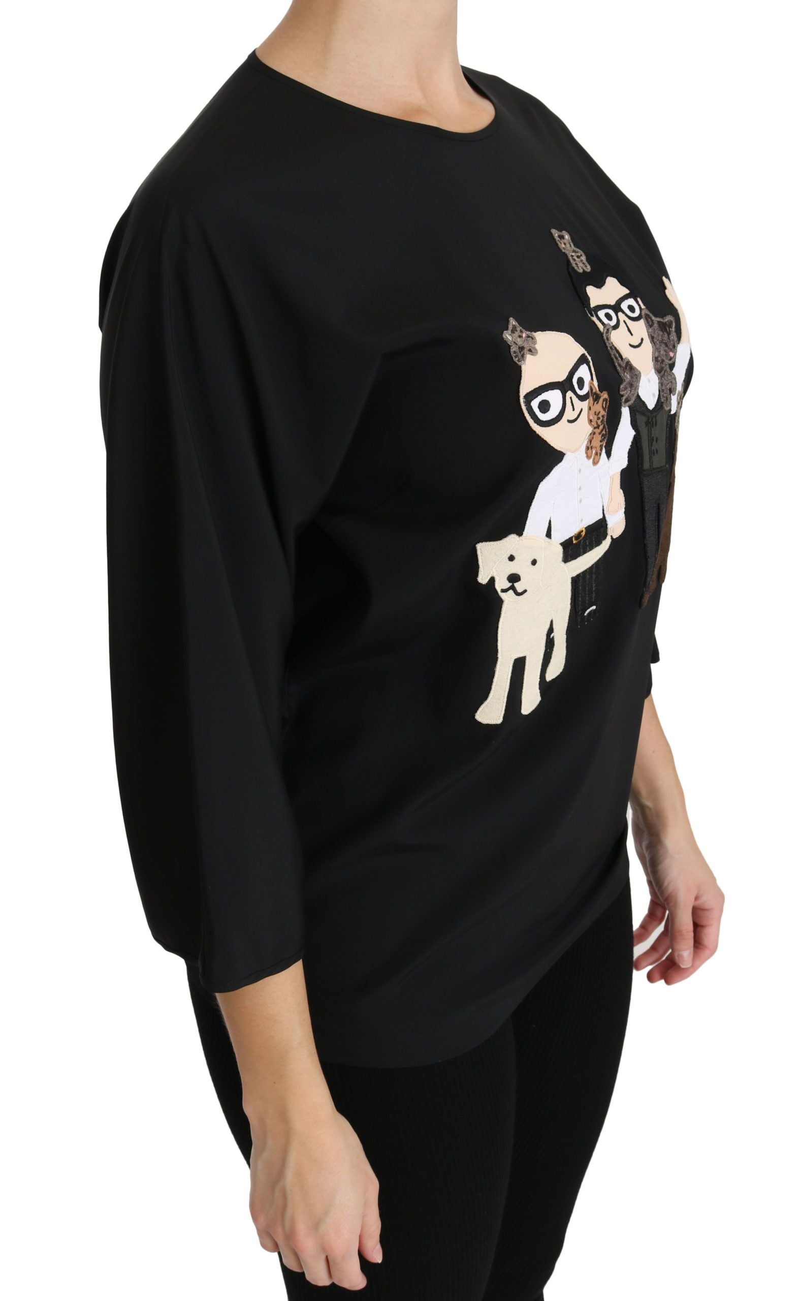 Zwarte #dgfamily Top T-shirt Zijden Blouse