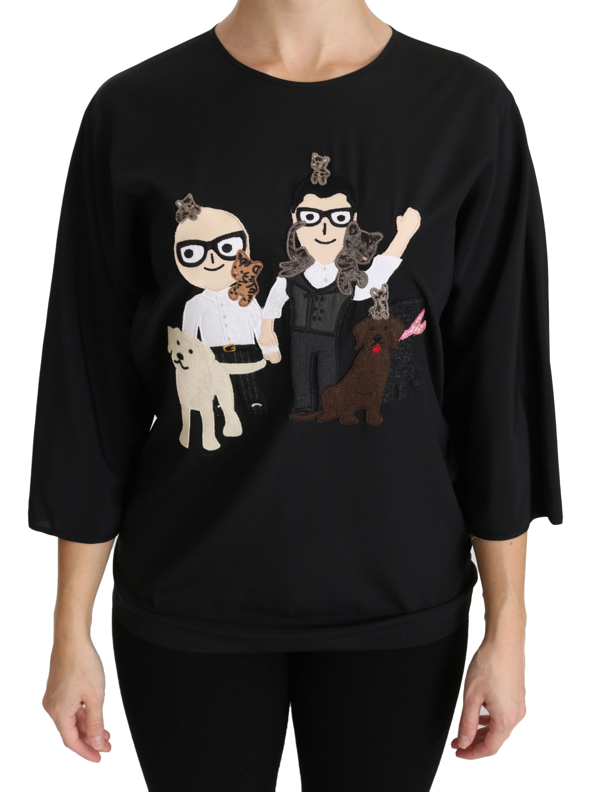 Zwarte #dgfamily Top T-shirt Zijden Blouse