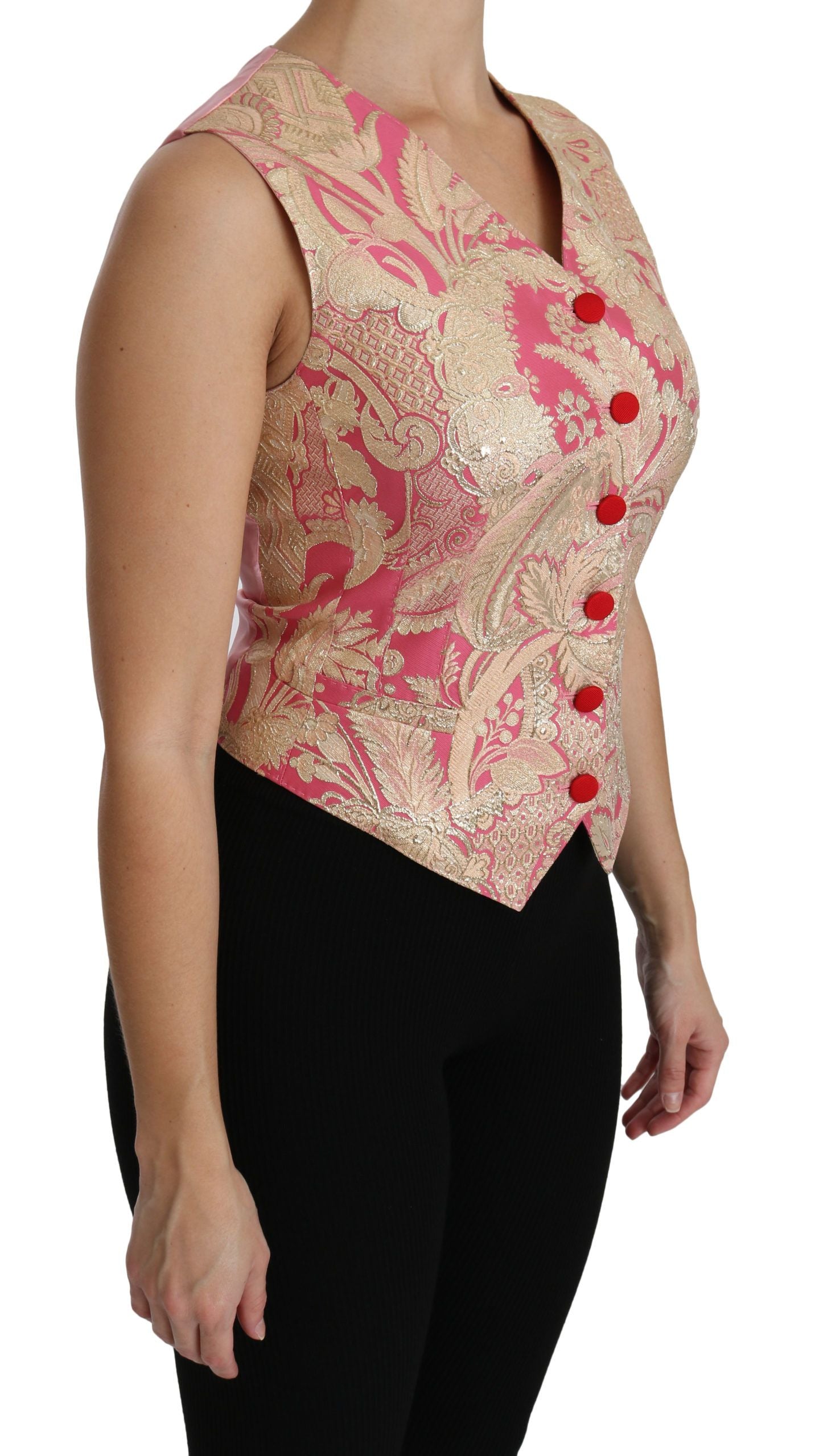 Roze gouden brokaat vest blouse top