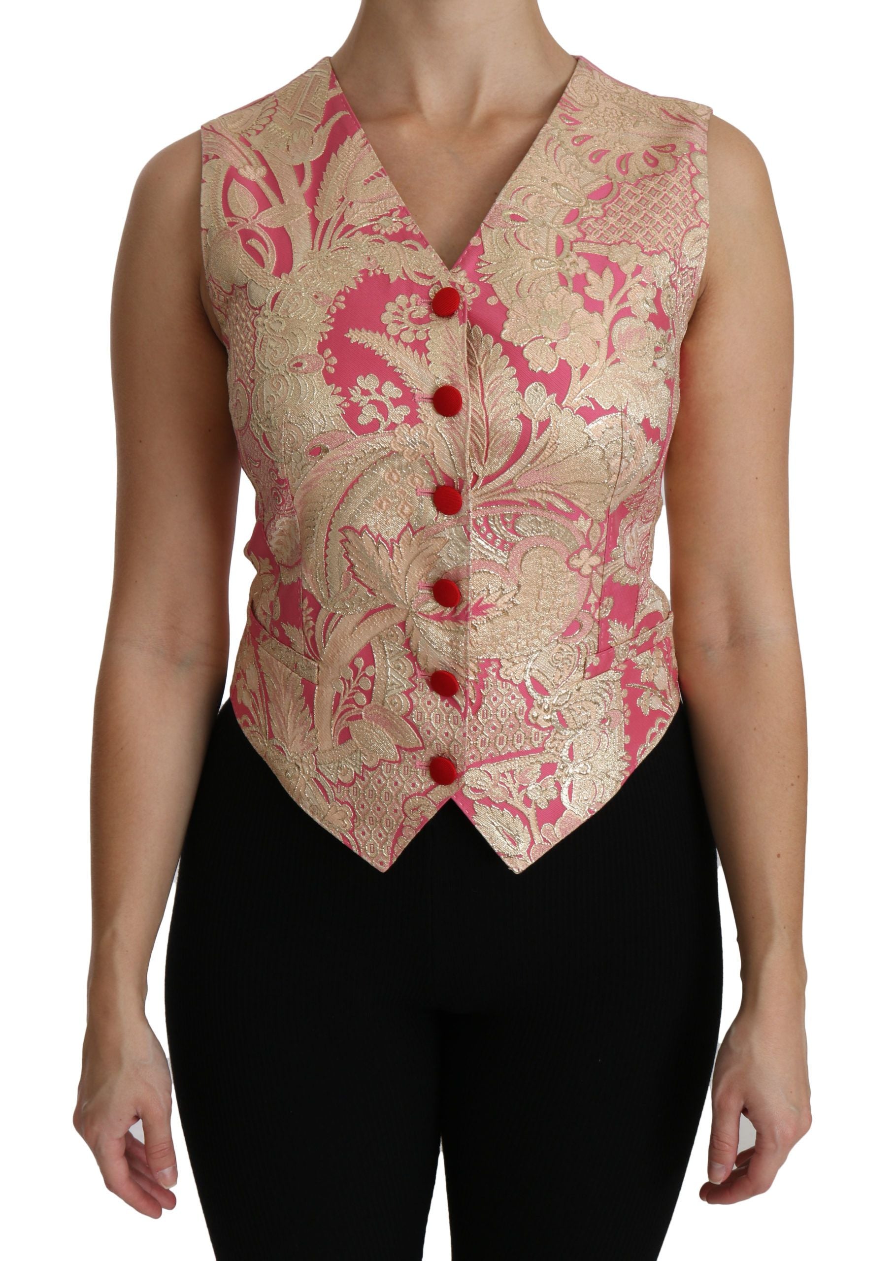 Roze gouden brokaat vest blouse top