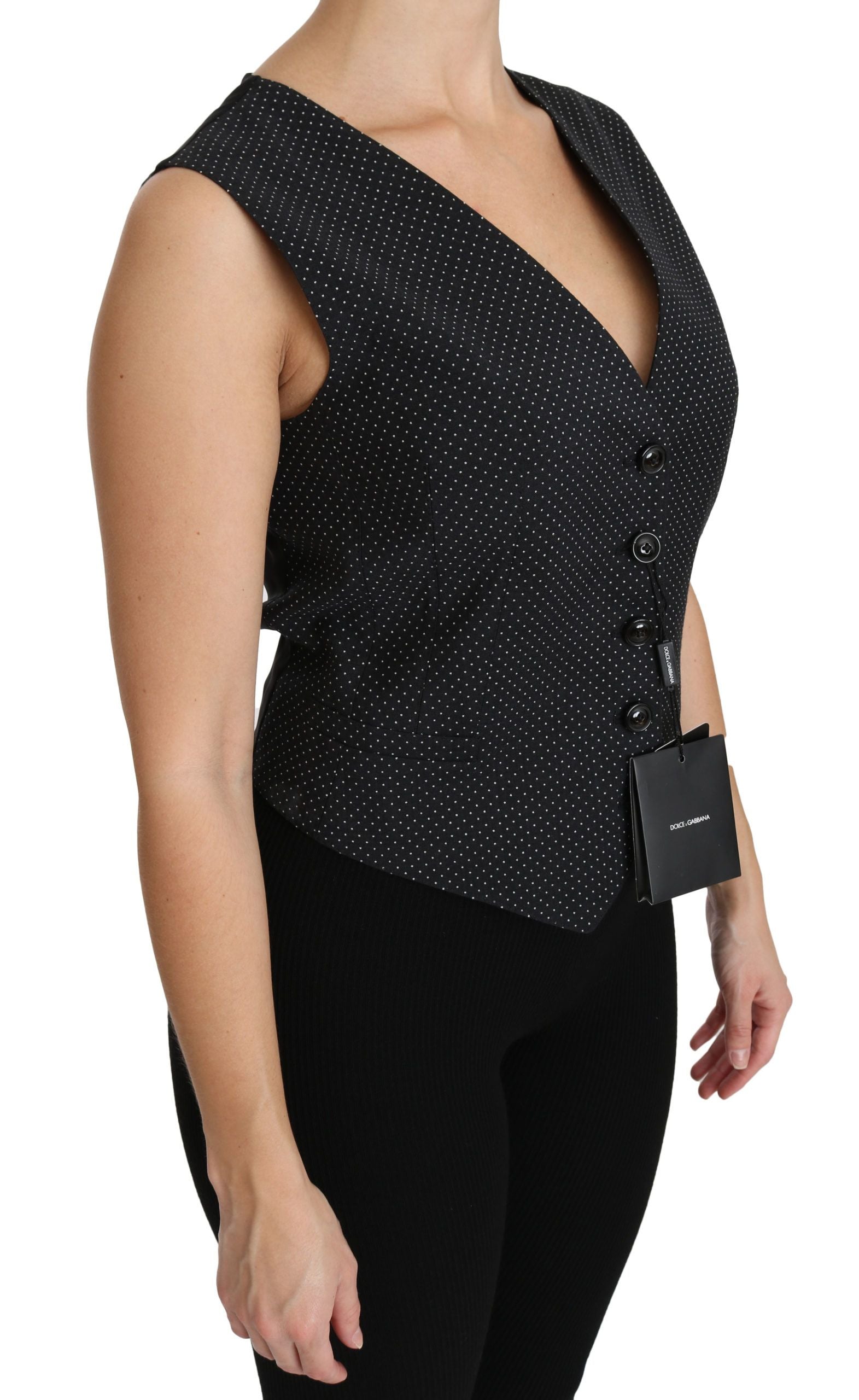 Zwarte gestippelde vest blouse top