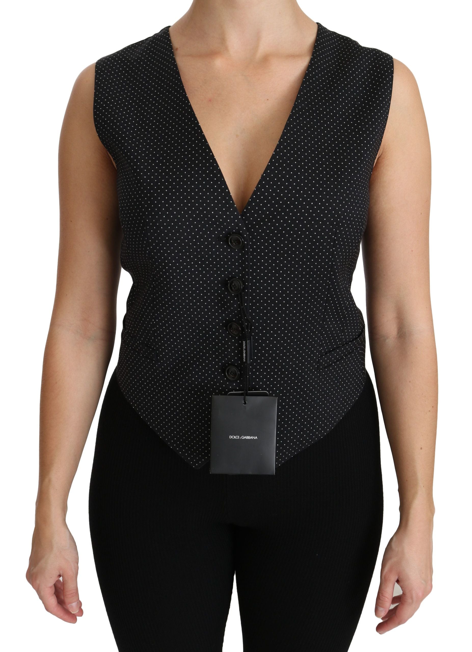 Zwarte gestippelde vest blouse top