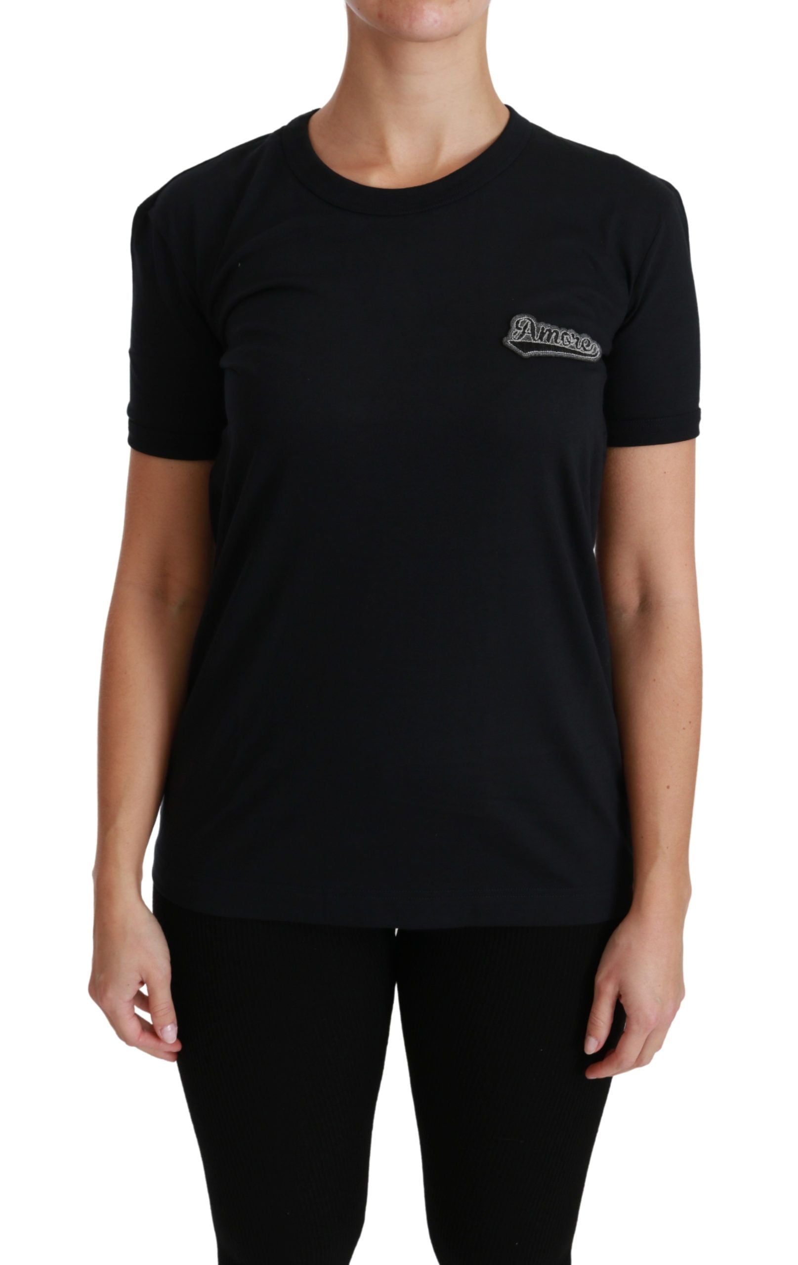 Blauwe Amore Patch Crewneck katoenen top T-shirt