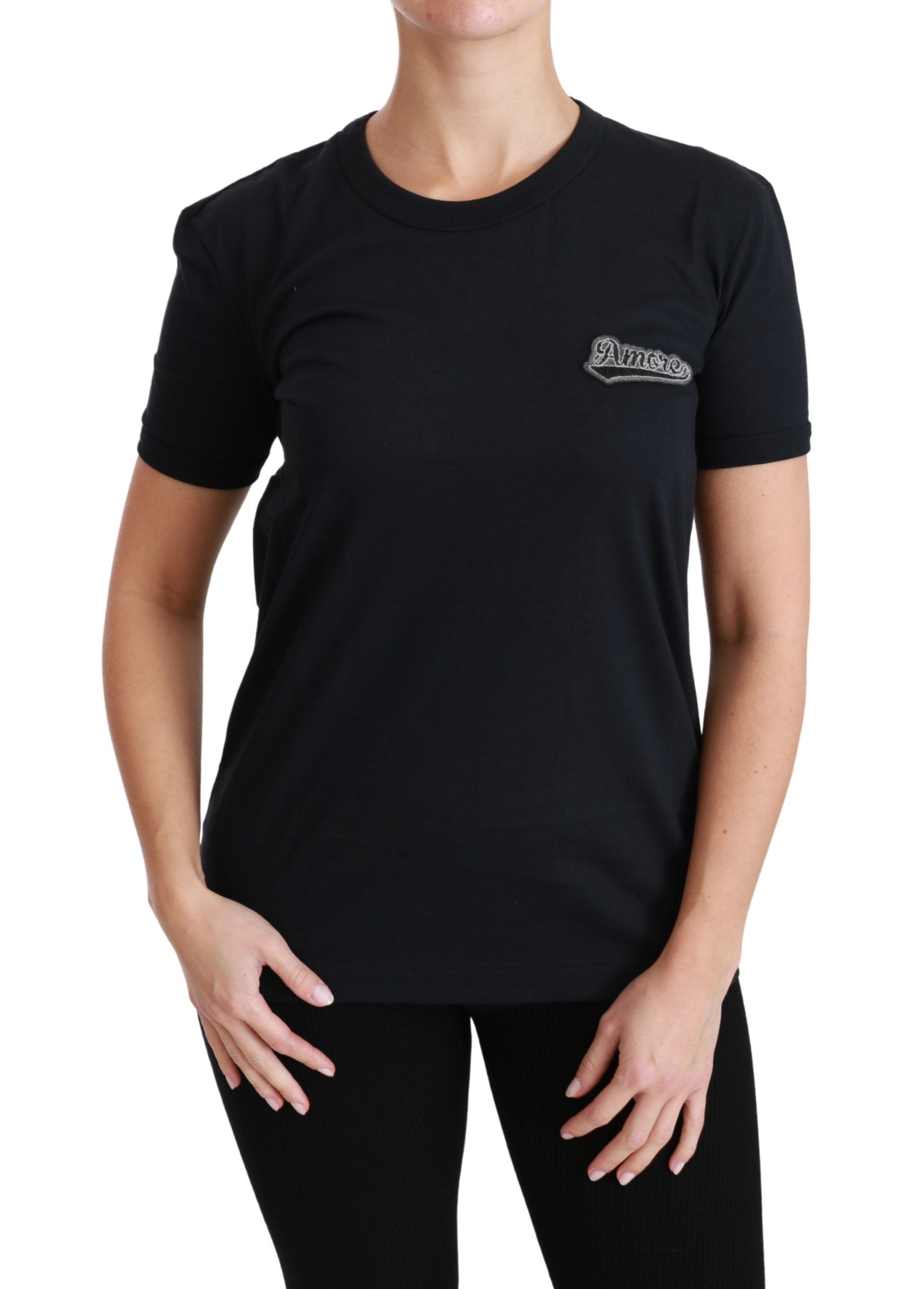 Blauwe Amore Patch Crewneck katoenen top T-shirt