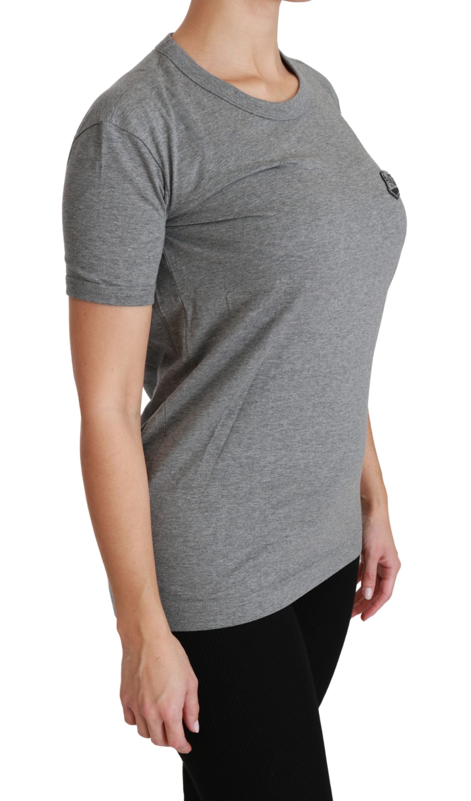 Grijs katoenen T-shirt met ronde hals en Amore-patch