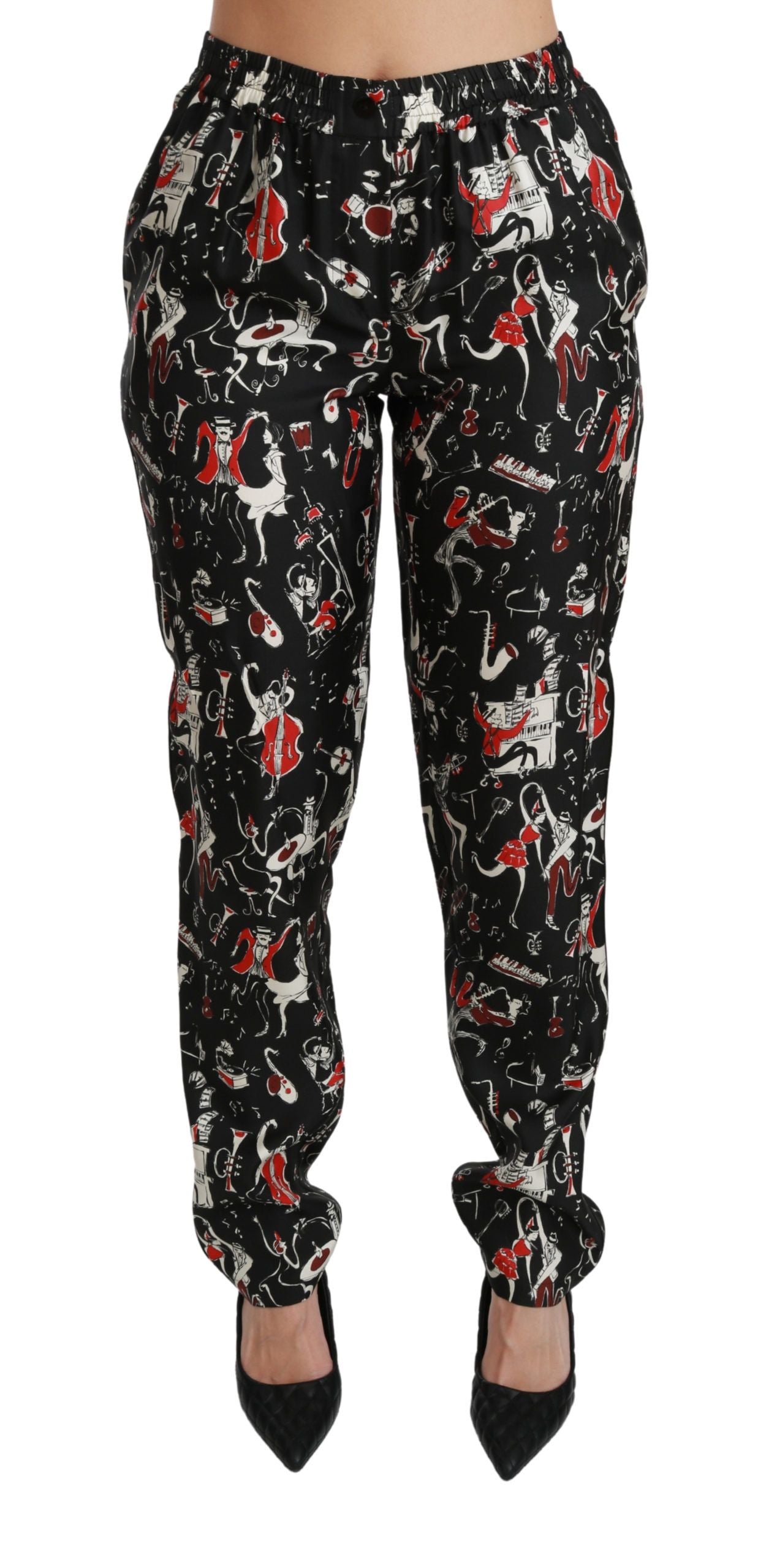Zwarte zijden instrumentbroek met middelhoge taille