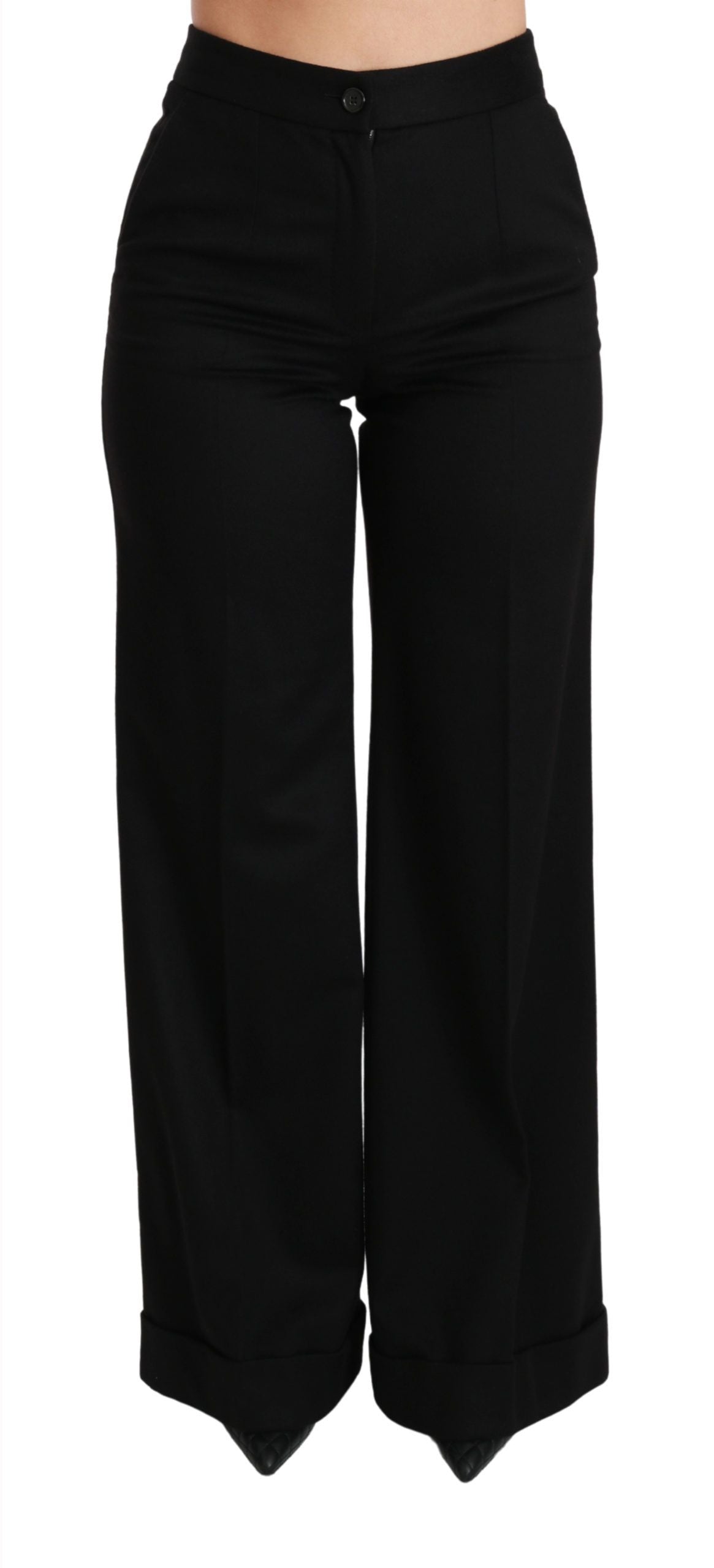 Zwarte wijde broek met wijde pijpen en uitlopende kasjmierbroek