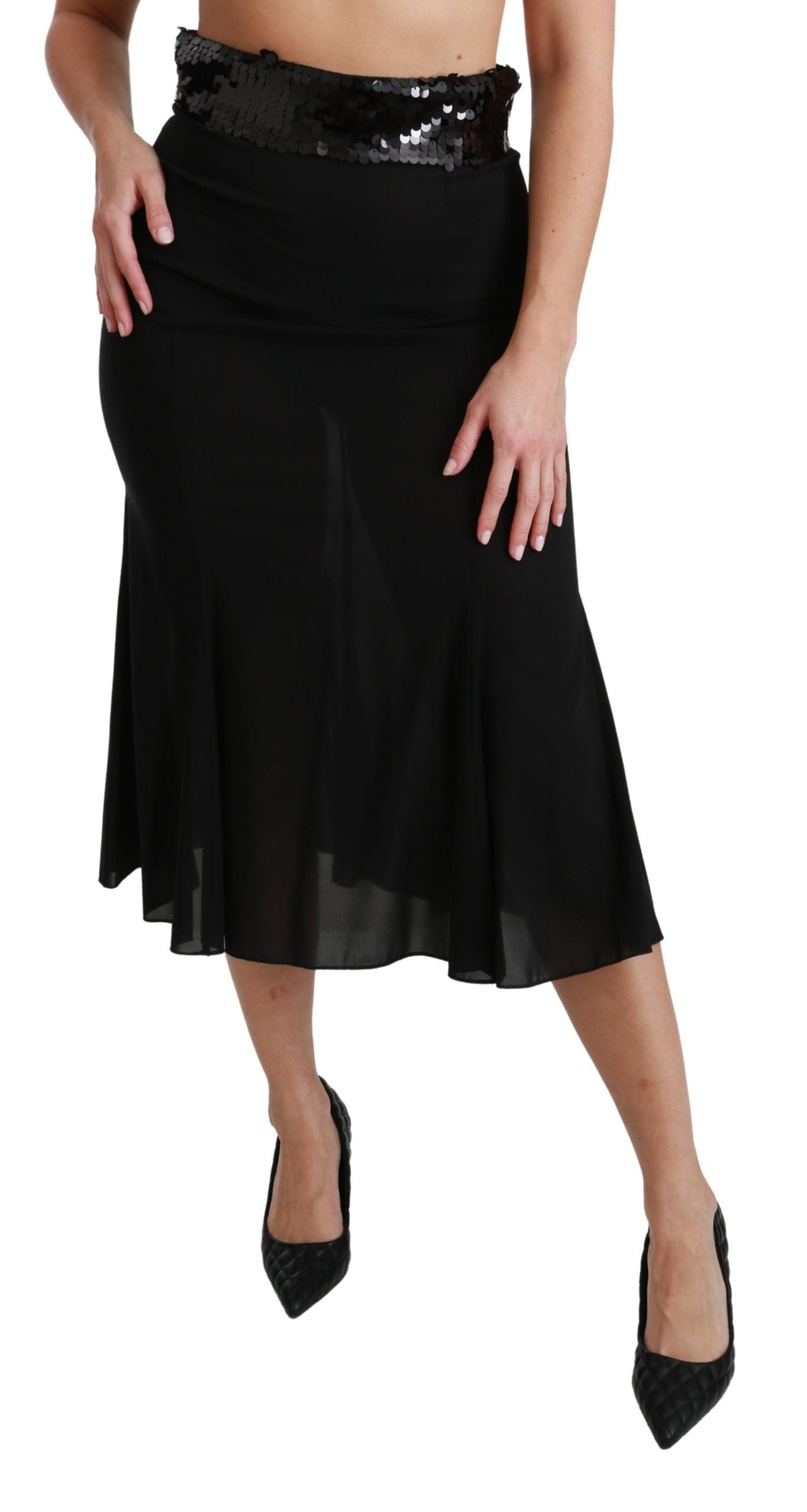 Zwarte hoge taille zeemeermin midi zijden rok