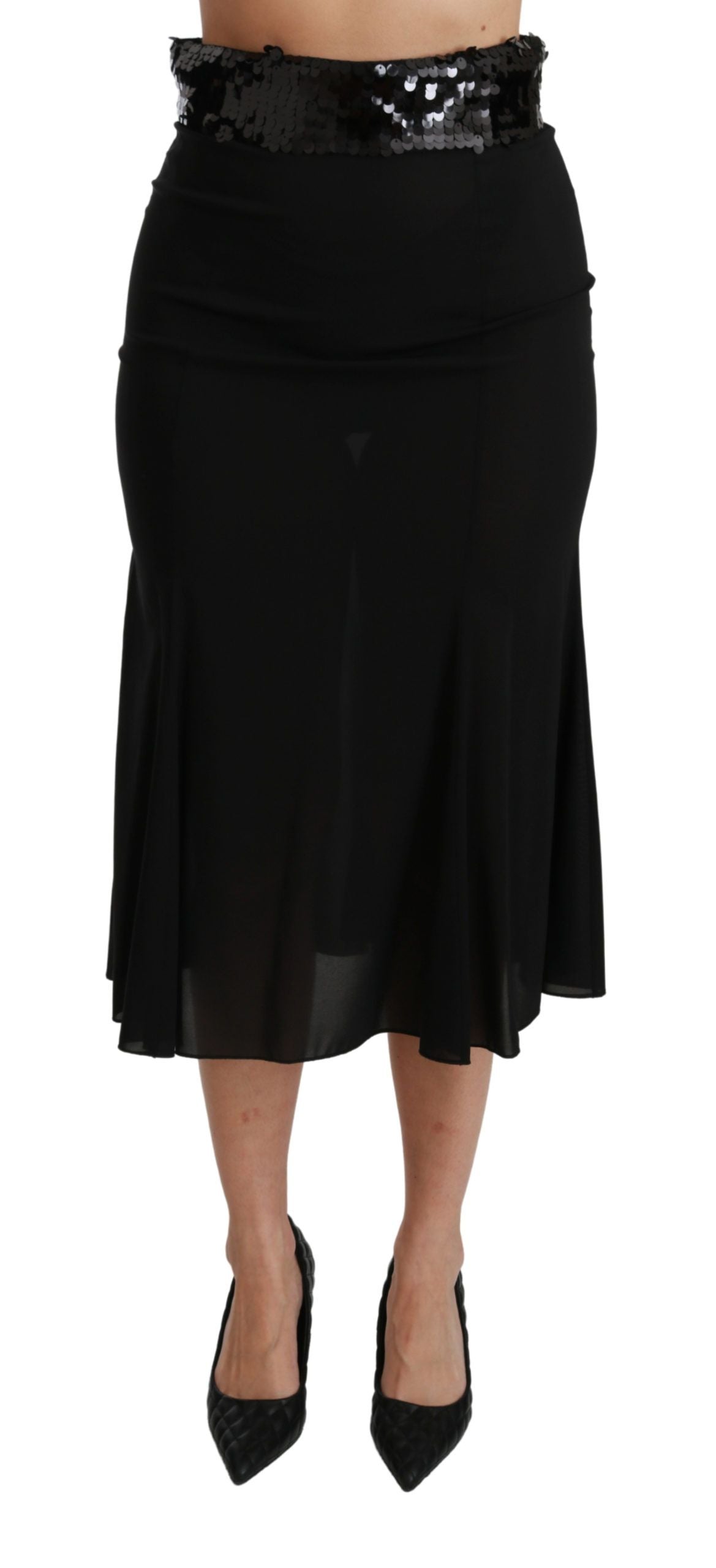 Zwarte hoge taille zeemeermin midi zijden rok