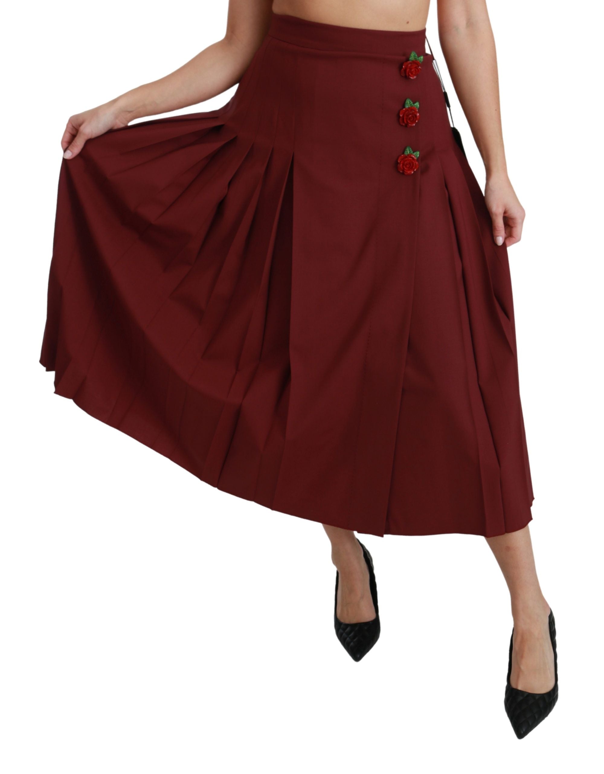 Rode geplooide maxi-wolrok met hoge taille