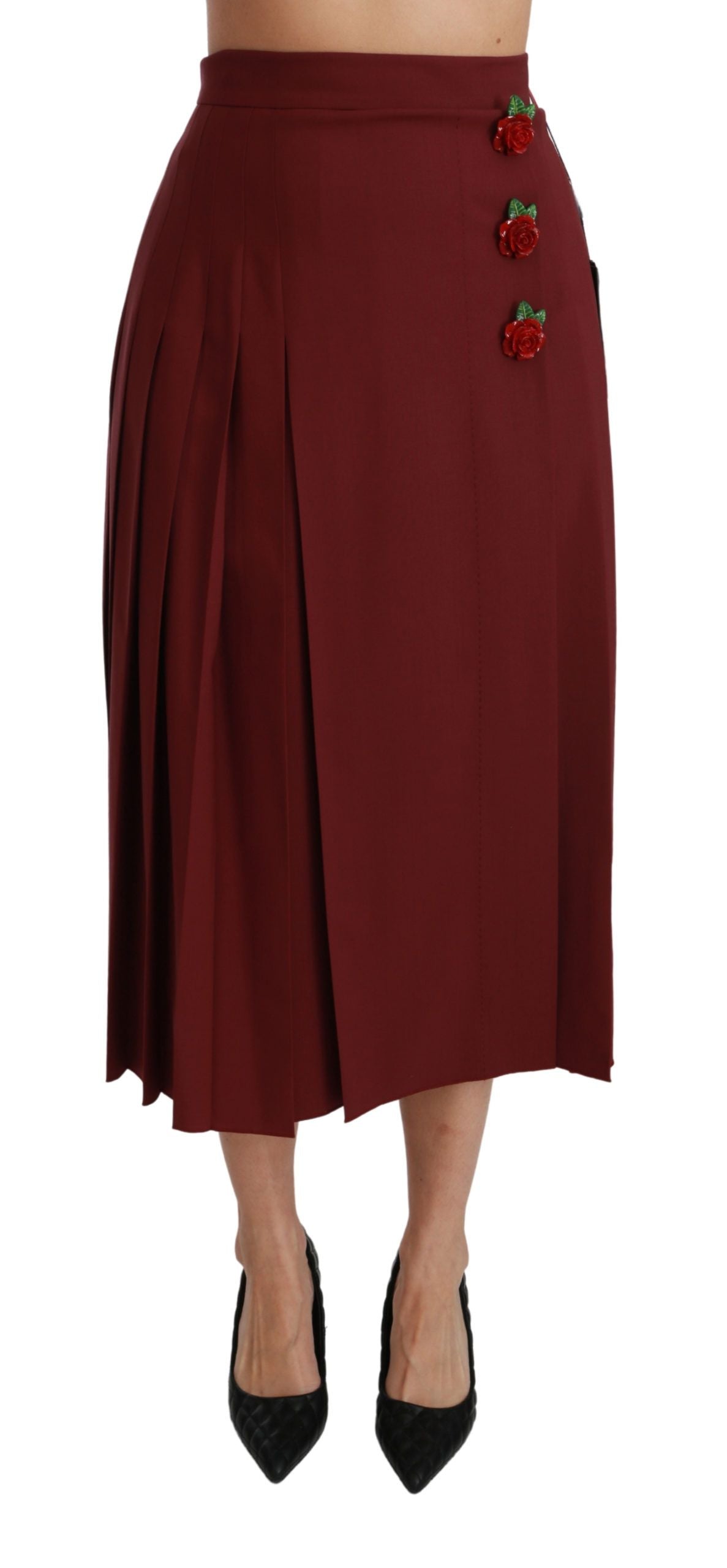 Rode geplooide maxi-wolrok met hoge taille