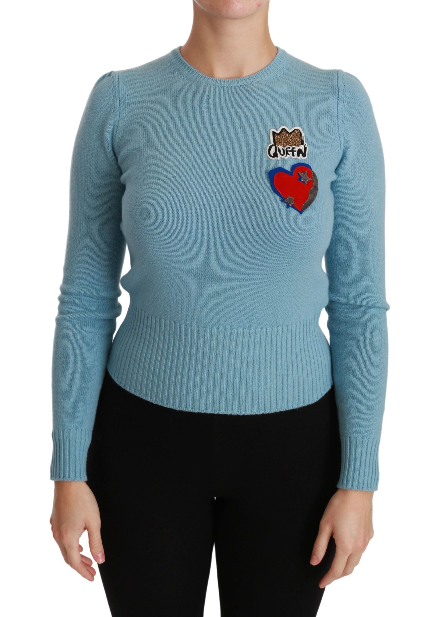 Blauwe wollen Queen Heart Pullover trui